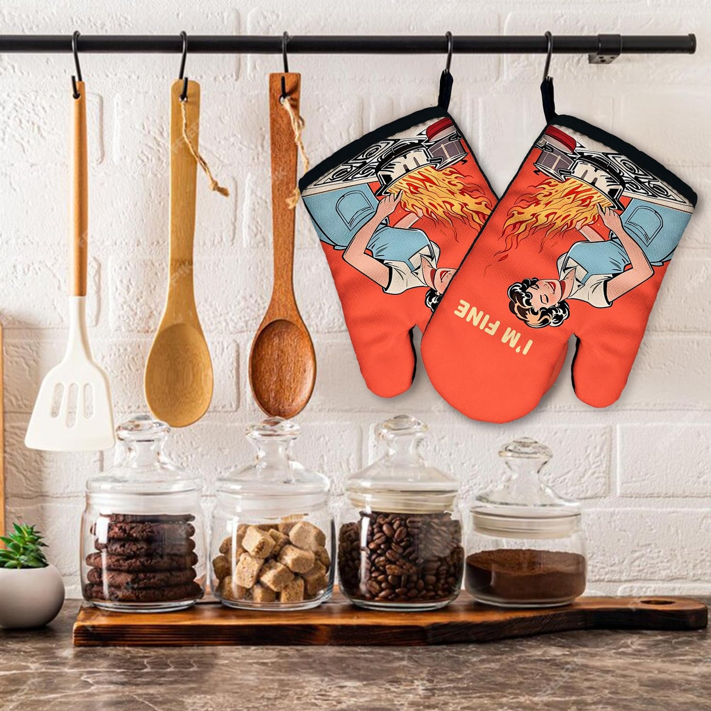 zcyhtqp, I am Fine, Funny Silicone Non-Slip Oven Mitts and Pot Holders Sets of 2, Multi Oven Mitt, Bake Lover Gift, Kitchen Gift for Women, Perfect for Kitchen,Cooking,Baking,Grilling