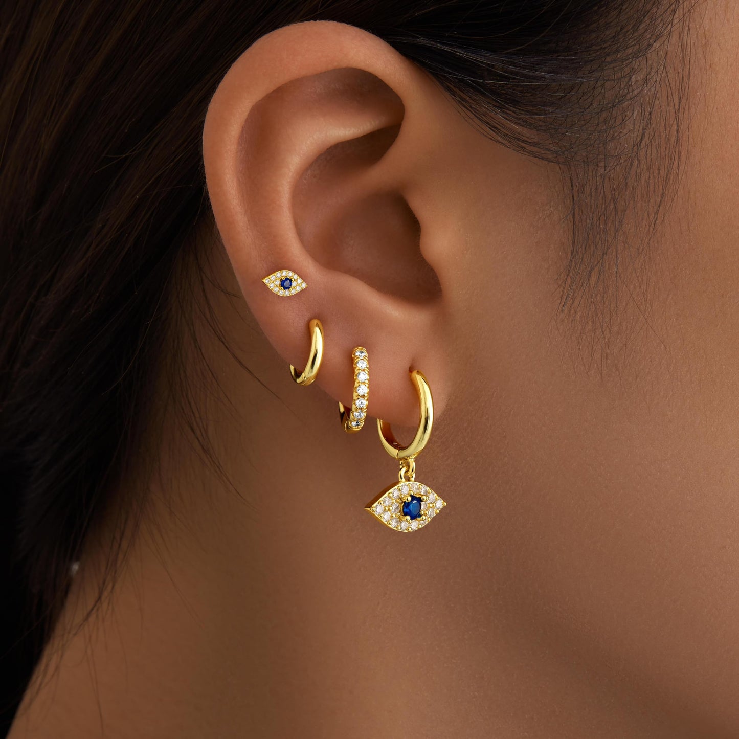 Evil Eye Earrings Set for Women, Gold Evil Eye Dangle Stud Hoop Earring Set for Multiple Piercing, Dainty Earrings for Everyday Wear Protection Jewelry