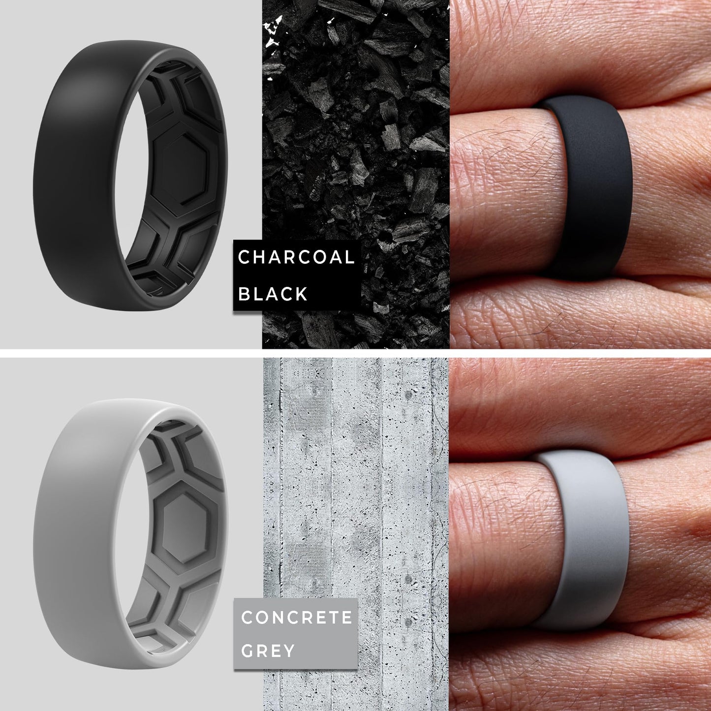 ThunderFit Men's Patterned Silicone Rings, 8mm Wide 2.2mm Thick Rubber Bands,Variety Multipack 1,4,7