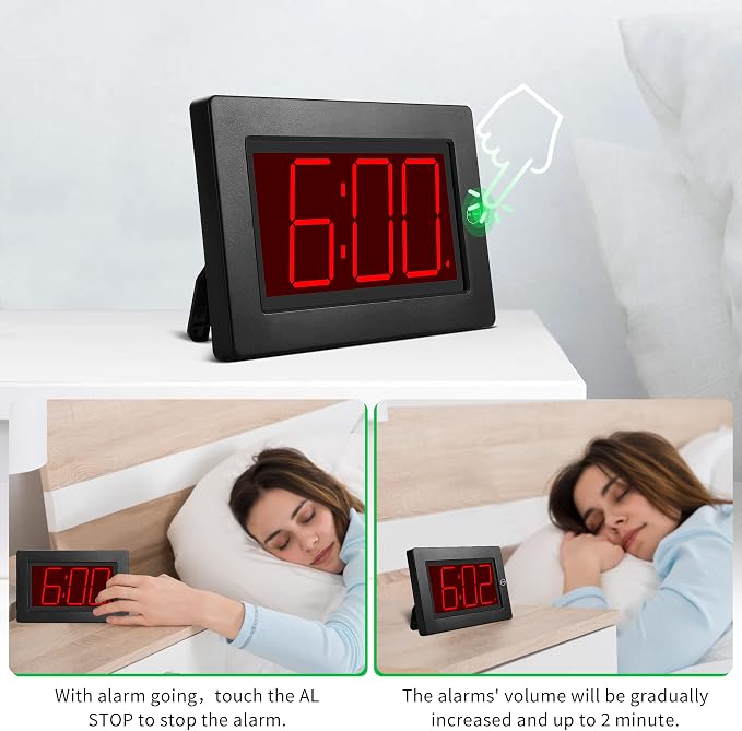 Alarm Clock,3" LED,3-level Brightness,Battery Operated,Wall-mount/Table-top