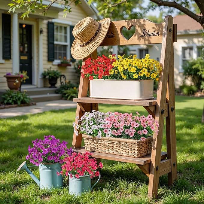 Alupssuc 32 Bundles Artificial Flowers for Outdoors Decoration, UV Resistant Silk Faux Daisy Flora Spring Fake Plastic Plants Greenery for Outside Indoor Yard Home Porch Window Box Decor, Mix 6 Colors