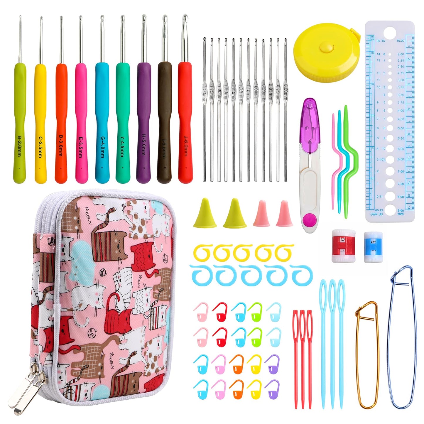 KOKNIT Crochet Hooks Set with Storage Case, 68pc Knitting Accessories, Soft Grip Ergonomic Crochet Needles, Smooth Coloured Aluminum Yarn Crochet Hooks Crochet Kit with Crochet Tools