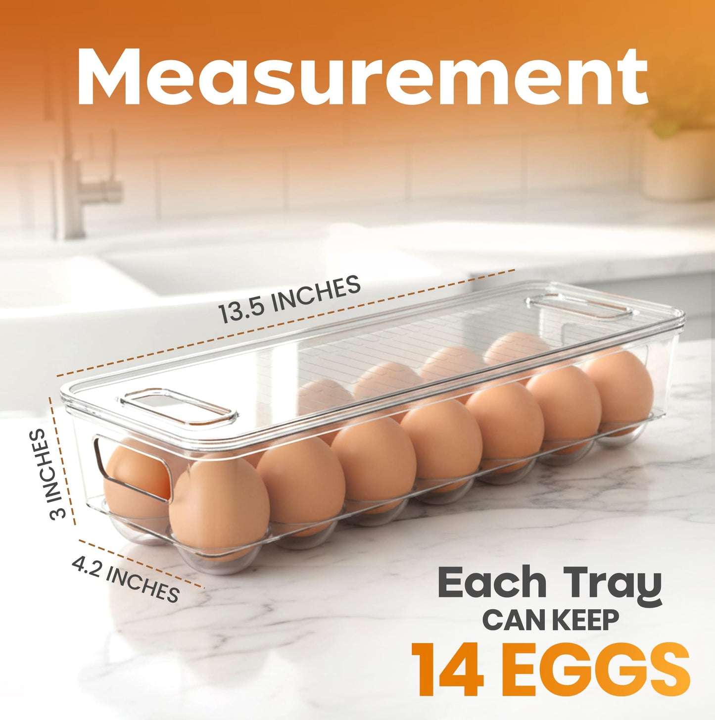 Utopia Home Egg Container With Lid and Handle for Refrigerator Organization- Pack of 2 - Clear Stackable Egg Holder for Kitchen or Pantry Organizers and Storage