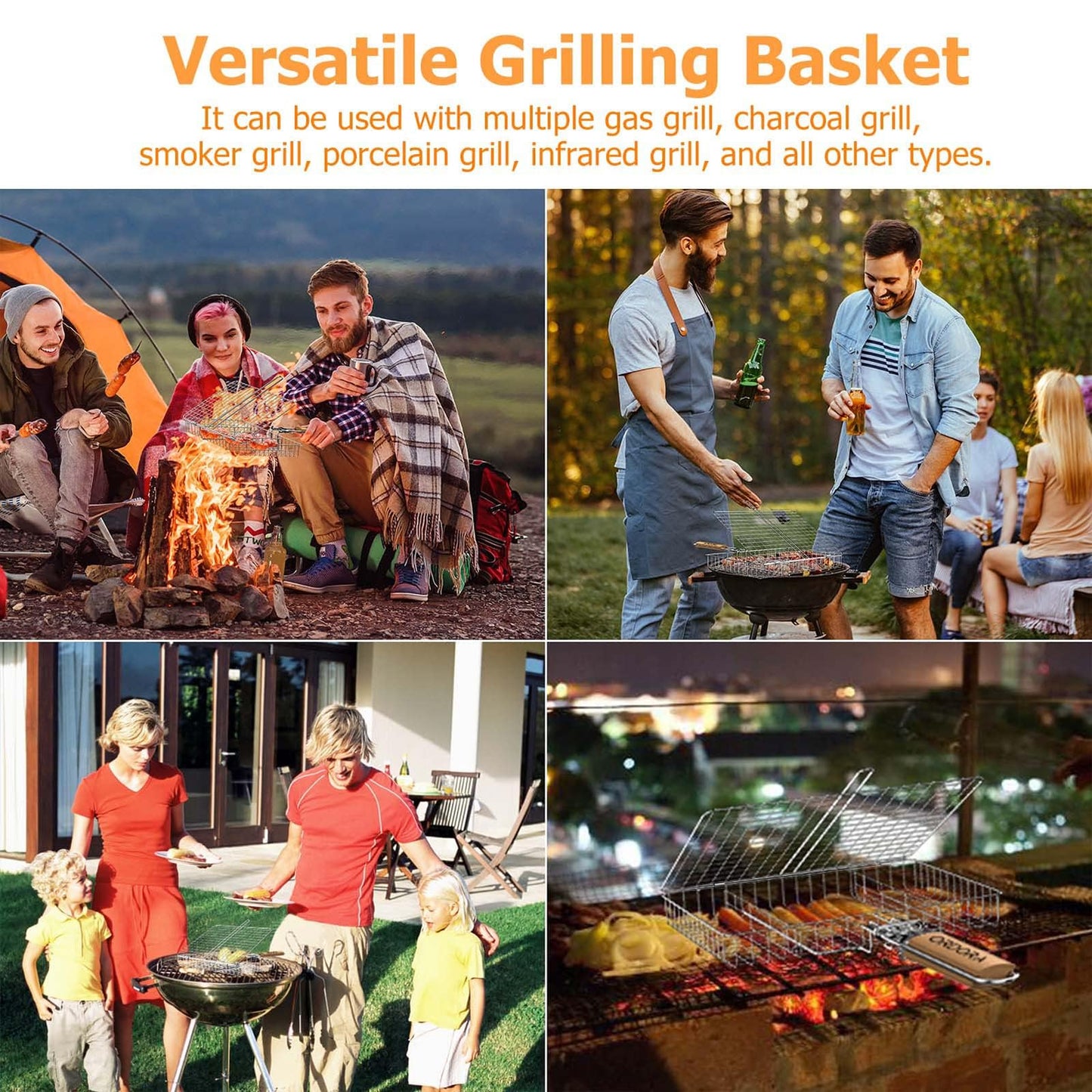 ORDORA Grill Basket, Fish Griling Rack, Rustproof Stainless Steel BBQ Grilling Basket for Meat,Steak etc, Grill Accessories,Grilling Gifts for Men Dad