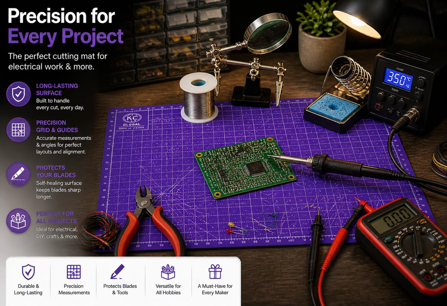 KC GLOBAL A3 (19"x13") Professional Grade Self-Healing Cutting Mat (Purple) - Odor-Free, Double-Sided, Eco-Friendly, Non-Slip, Premium Desk mat for DIY, Crafting, Model Building,and Art Projects