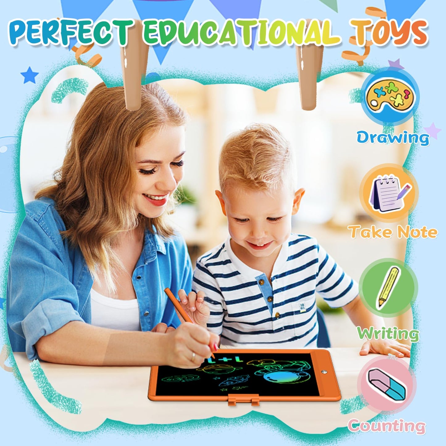 PYTTUR 2 Pack LCD Writing Tablet for Kids 10 Inch Reusable Drawing Tablets for Kids Colorful Writing Board Electronic Drawing Board Educational and Learning Toys for 2-4 Year Old Boys
