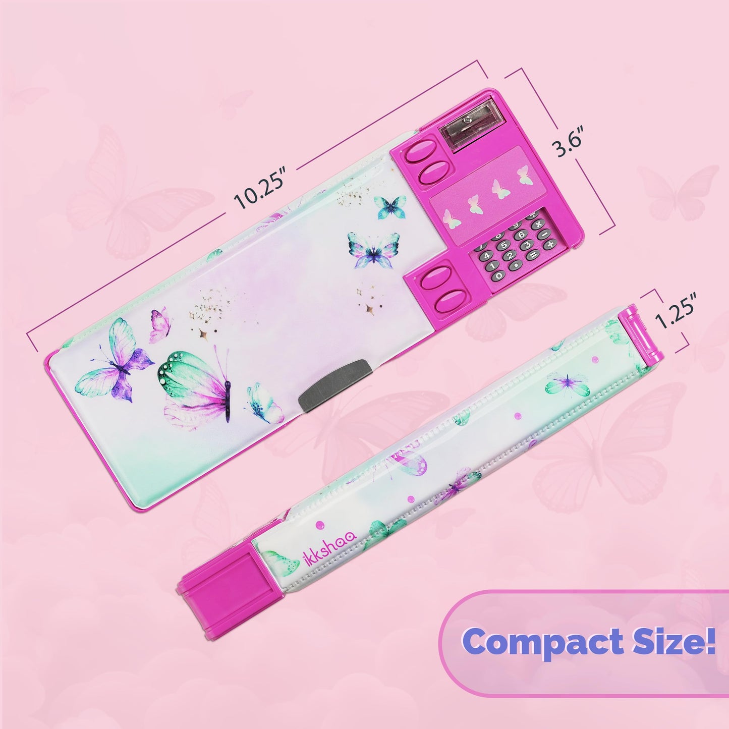 ikkshaa Pop Up Butterfly Pencil Case for Girls with Calculator Sharpener Cute School Supplies Multifunction Stationery Organizer Birthday Gift in Box