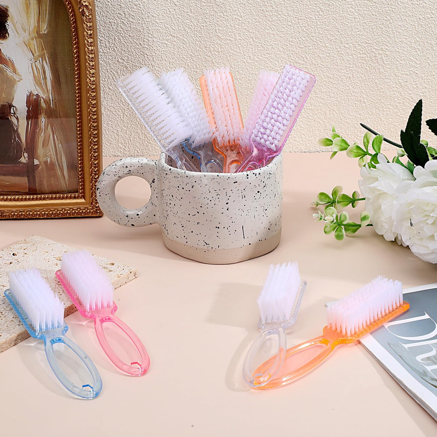 100 Pcs Handle Grip Nail Brush for Cleaning Fingernails Cleaner Scrub Brush Bulk Manicure Tools Scrub Cleaning Brushes Kit, Use for Nail and Toe (Bright Colors)