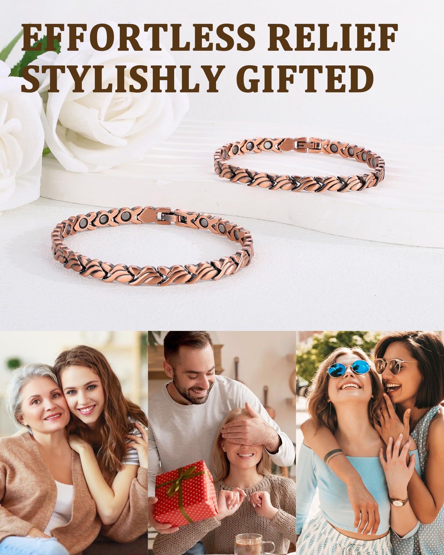 Fashtour 99.99% Pure Copper Magnetic Bracelet and Ring Set for Women, Heart Wire Design Adjustable Jewelry with 3800 Gauss Magnets, Elegant Gift Box (Fishtail)