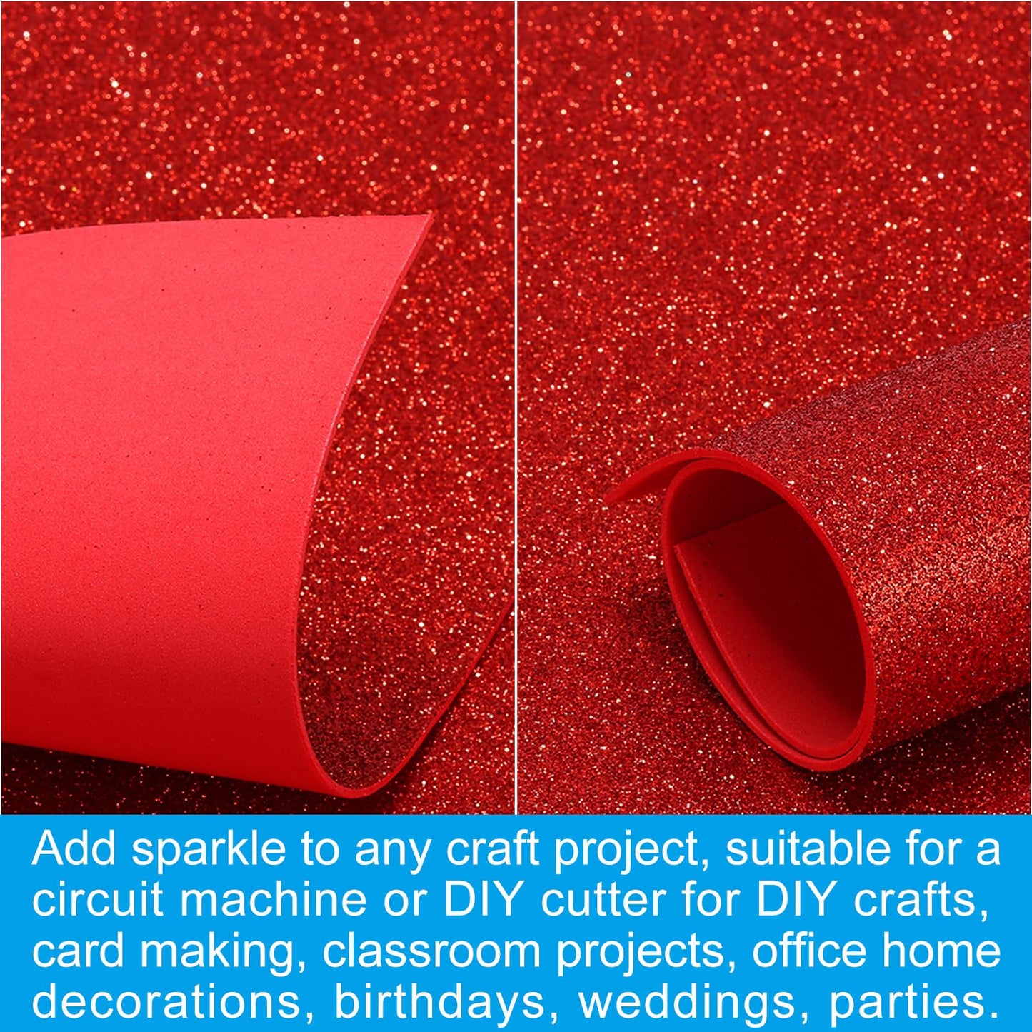 PATIKIL Red Shiny EVA Glitter Foam Sheet 11 x 8 Inch 2mm Thick Sparkle EVA Glitter Felt for Crafts DIY Project, 20 Pcs