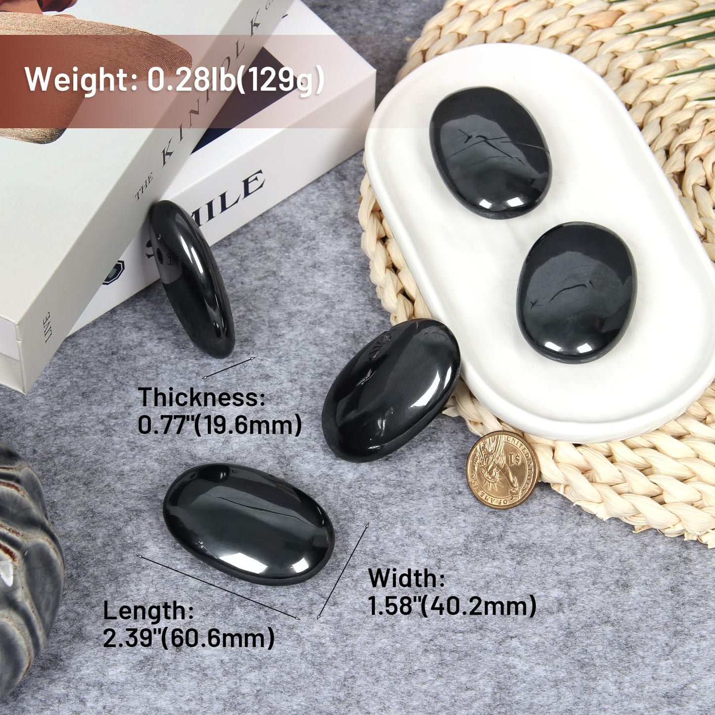 Orientrea Hematite Palm Stone-1 Pc Hematite Pocket Energy Stone, Smooth Healing Crystal Worry Stones