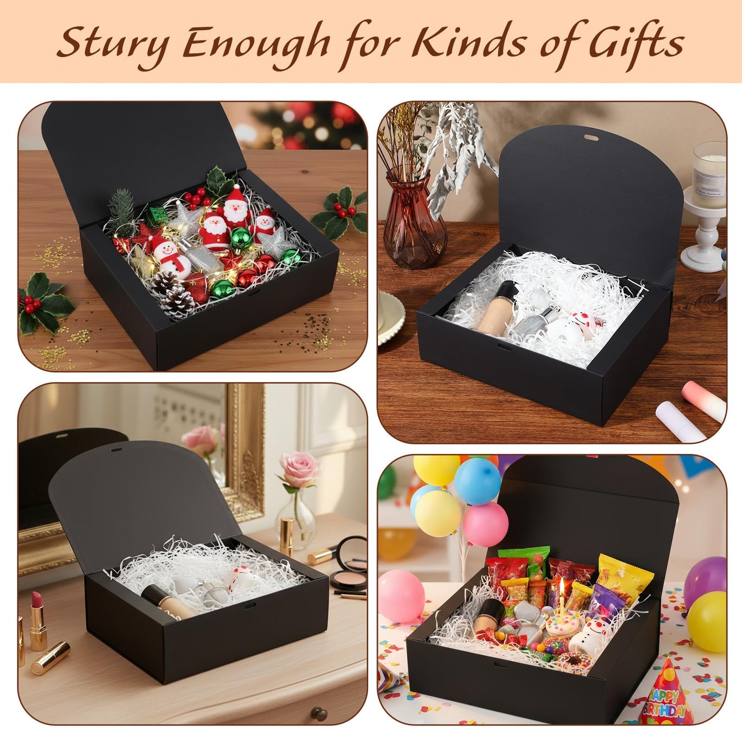 Xaajooio 12 Pack 10.6x7.8x3.1 Inch Black Gift Boxes with Lids, Bridesmaid Proposal Box, Luxury Gift Box with Ribbon for Wedding, Birthday, Christmas, Graduation, Party