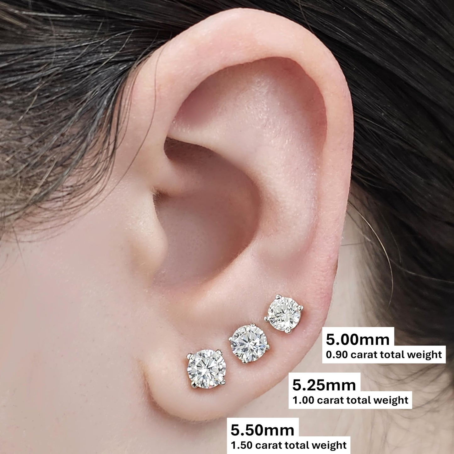 Central Diamond Center 14K Solid Gold Post & Sterling Silver Made with Swarovski 4 Prong CZ Stud Earrings - Yellow Gold Plated - 5.50mm - 1.50cttw