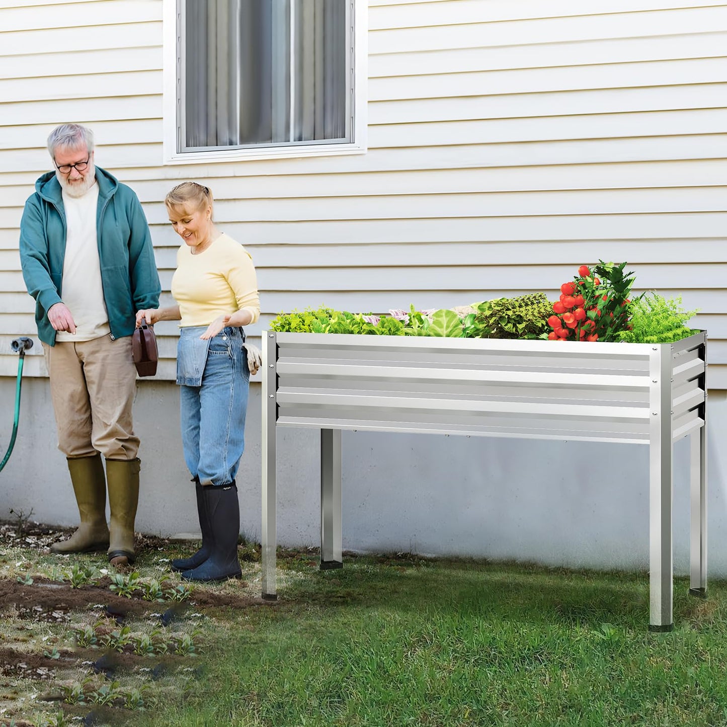 FOYUEE Galvanized Raised Garden Bed with Legs, 48 gallons, 48"x24"x32" Large Metal Elevated Planter Boxes with Drainage Holes,for Vegetables, Flowers, Backyard, Patio, Balcony
