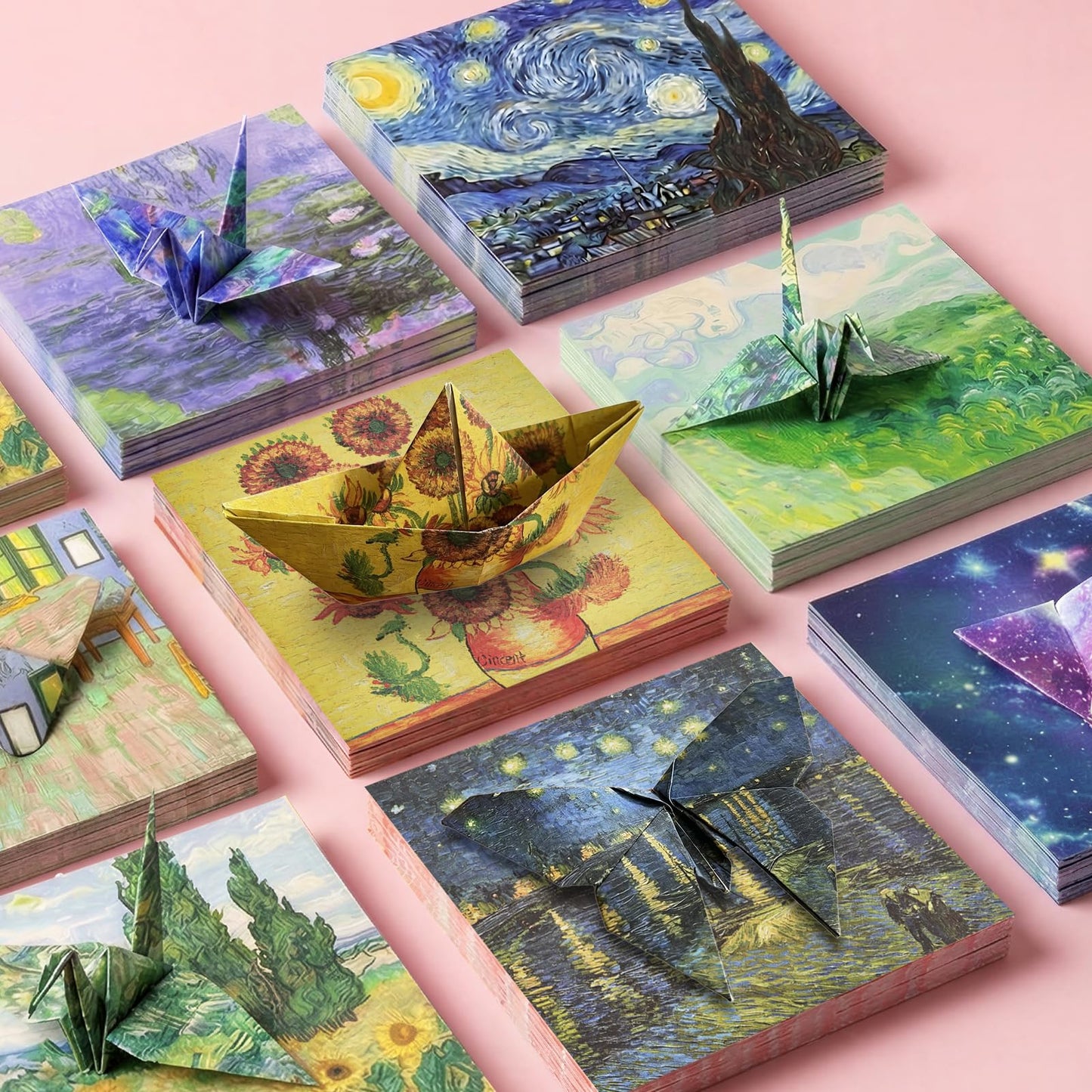 JoyCat Origami Papers, 6x6 Inches - 200 Sheets Premium Origami Paper Kit – Double Sided Patterned Paper (4-Theme Mega Pack) – Van Gogh & Monet Art, Ethnic Designs