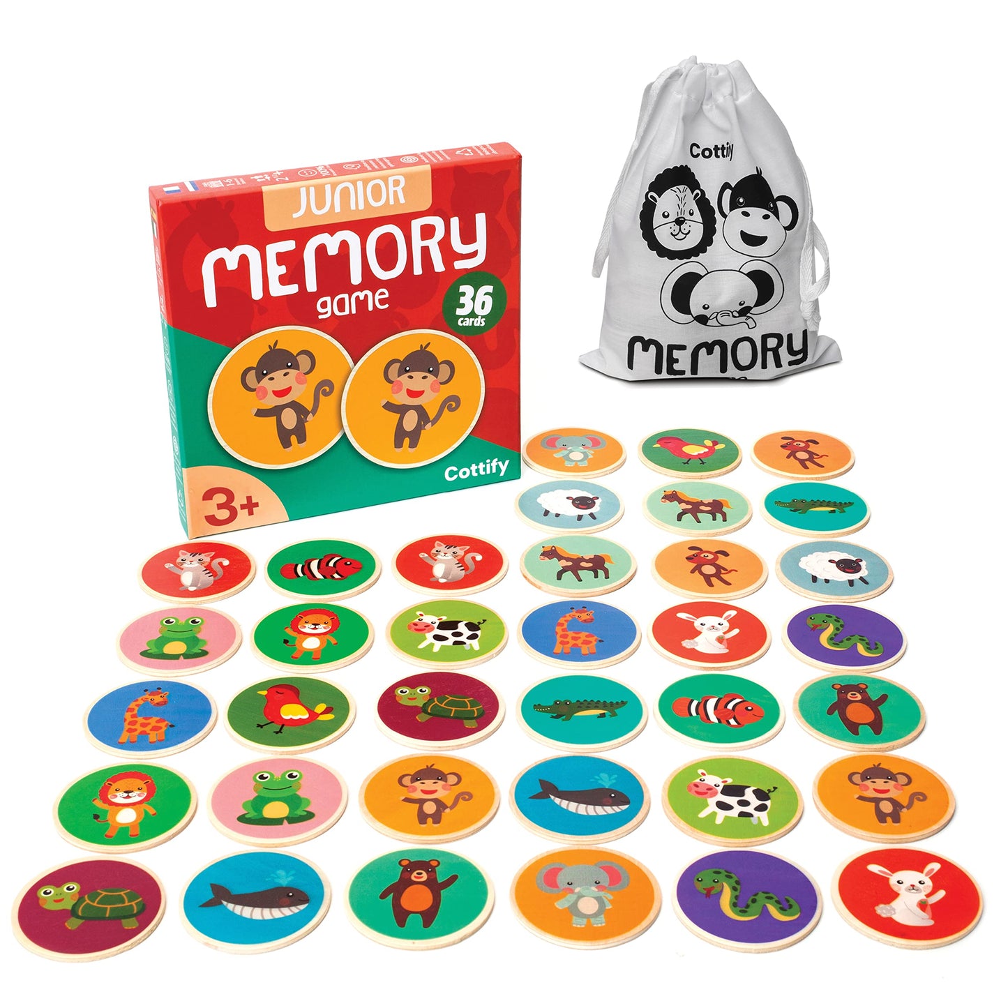 Montessori-Inspired Wooden Matching Game for Toddlers 2-4 Years - Durable, Scratch-Resistant 36 Card Set, Includes Carry Bag - Memory Game for Toddlers 2-4 Years - Cognitive Verbal Skills Development