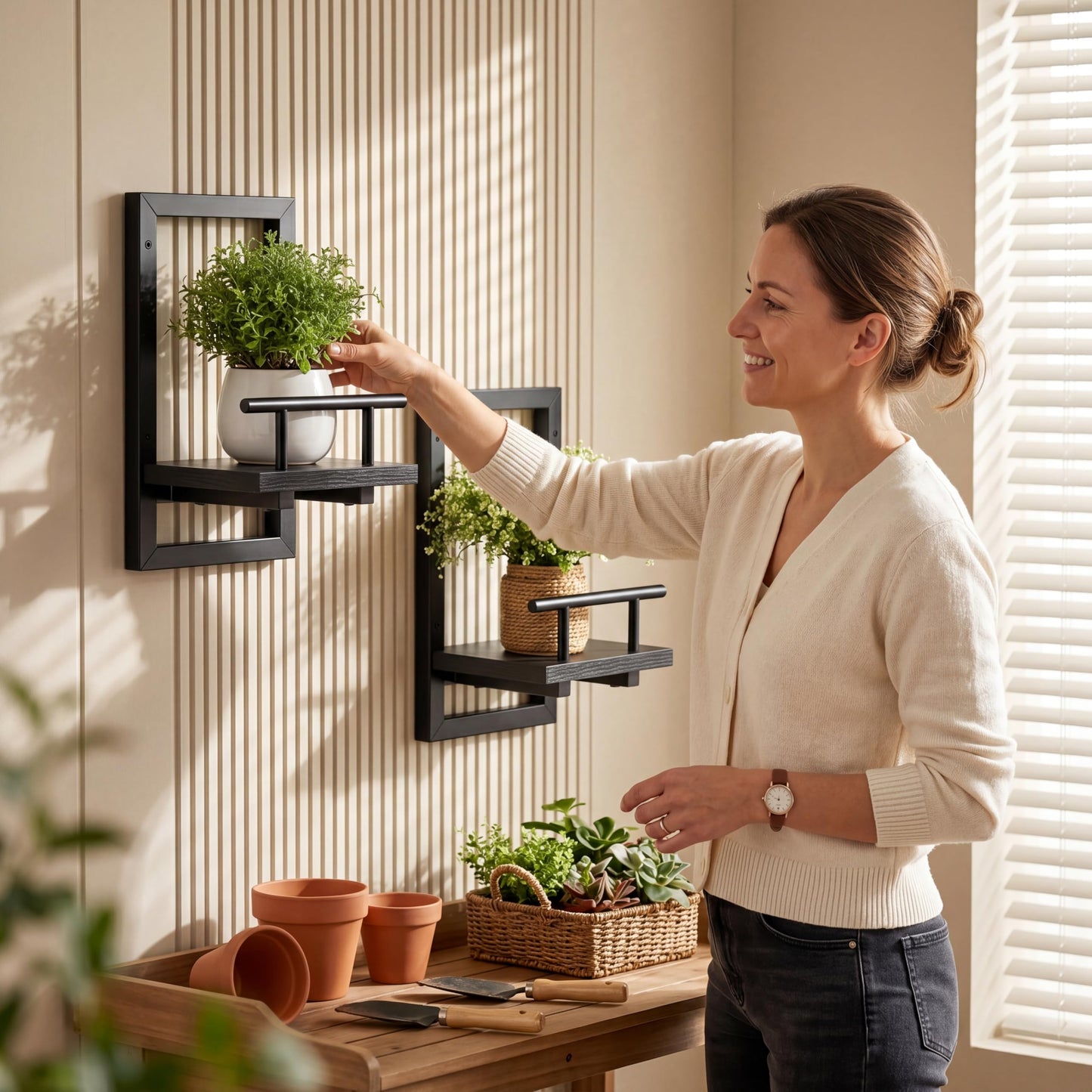 Sbosbo Floating Shelves for Wall, Plant Shelf Indoor, Wall Planters for Indoor Floating Plant Shelves for Bedroom, Living Room, Kitchen, Office, Bathroom Decor (Black, 2 Pack)