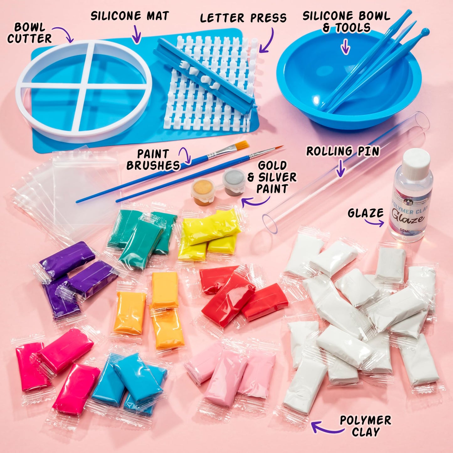 Original Stationery Craft Kits Trinket Dish Studio - Multicolor, 40 Pieces, Air-Drying Clay & Tools - Jewelry Dish Making Kit & DIY Clay Jewelry Bowls