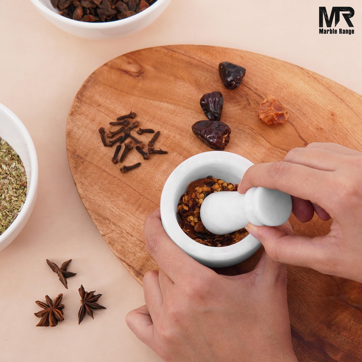 Marble Mortar and Pestle Set White 3" Inches Handmade Garlic Crusher & Grinder Bowl, Mini Mortar and Pestle for Kitchen - Herb Grinder Spice Grinder