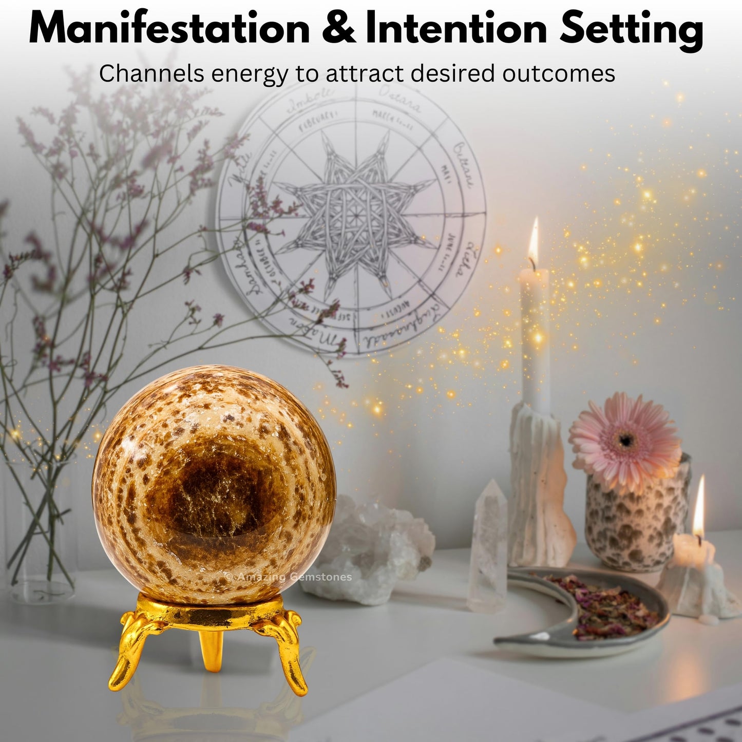 Amazing Gemstone Aragonite Crystal Ball with Stand - 2" Inches Crystal Sphere Meditation Balls for Witchcraft and Decorative Balls