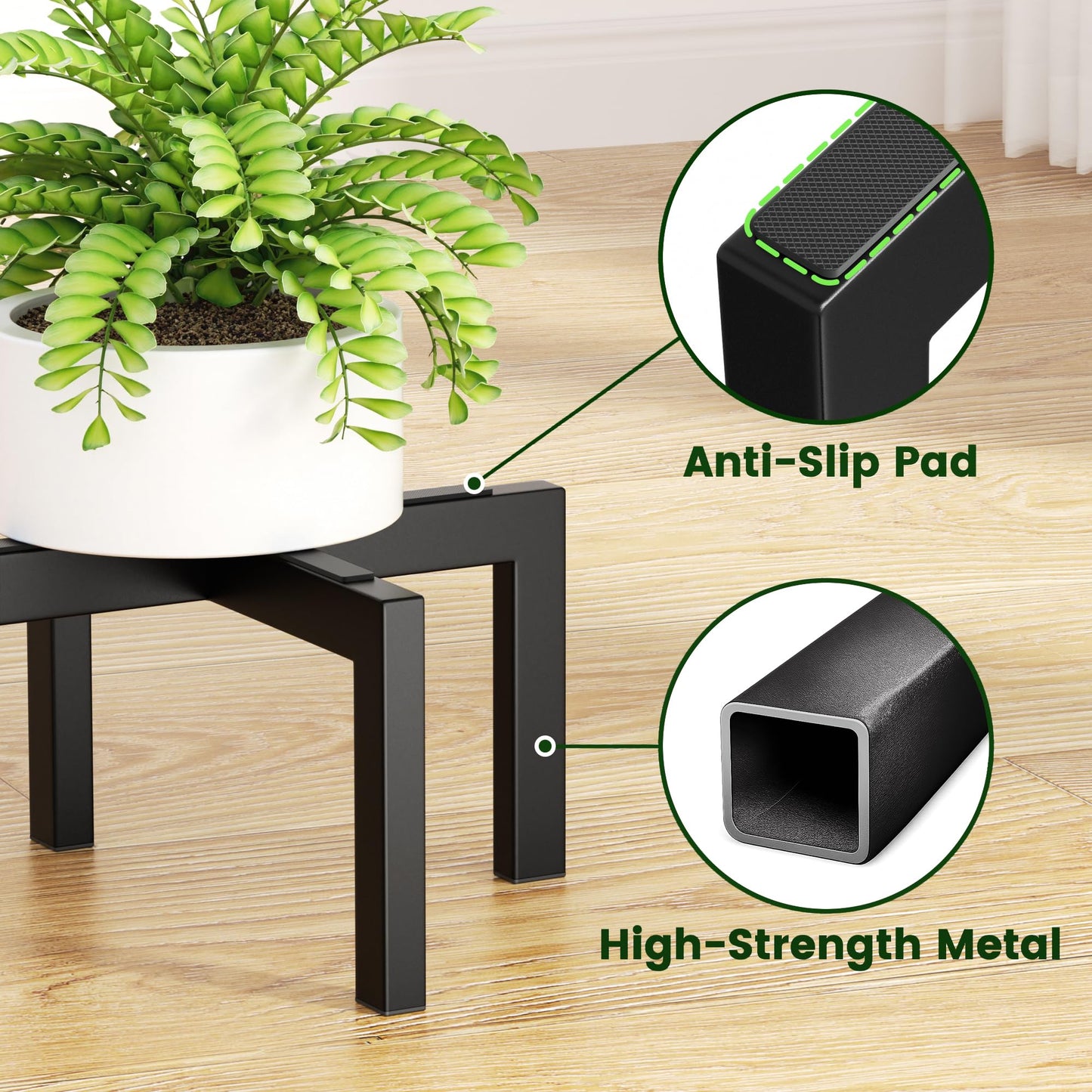 pickpiff Plant Stand Indoor Outdoor Flower Holder Riser Low Profile 150lbs Heavy Duty For Pots 5–12'' Black, Metal