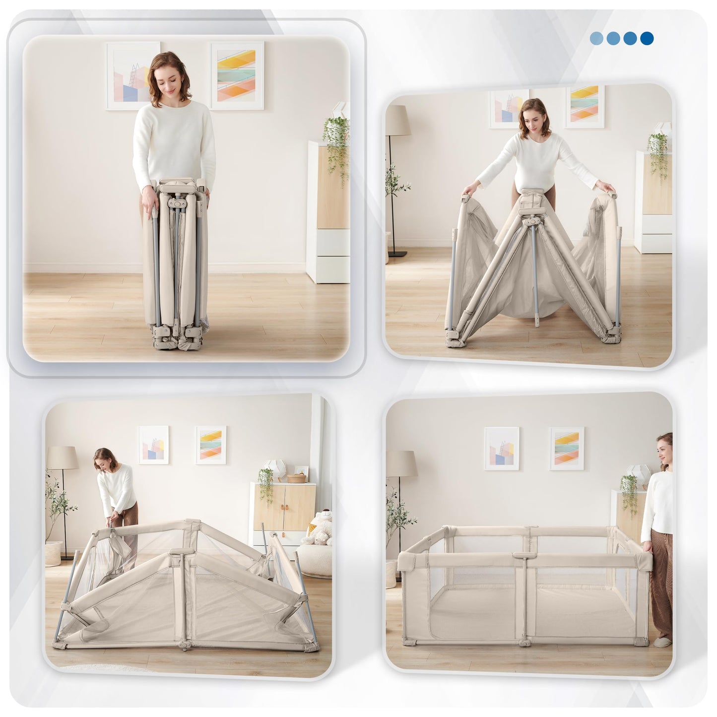 Sweeby Baby Playpen, 59x59 Inch Gate Foldable for Babies and Toddlers, Extra Large with Door Play Yard for Fence Indoor and Outdoor, Light Khaki