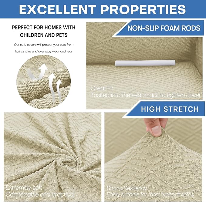 XINEAGE New Stretch Armchair Covers 1 Piece Chair Slipcovers Chair Protector for Living Room Thick Soft Chair Cover with Elastic Bottom Couch Cover for Pets Kids (31"-46", Light Beige)