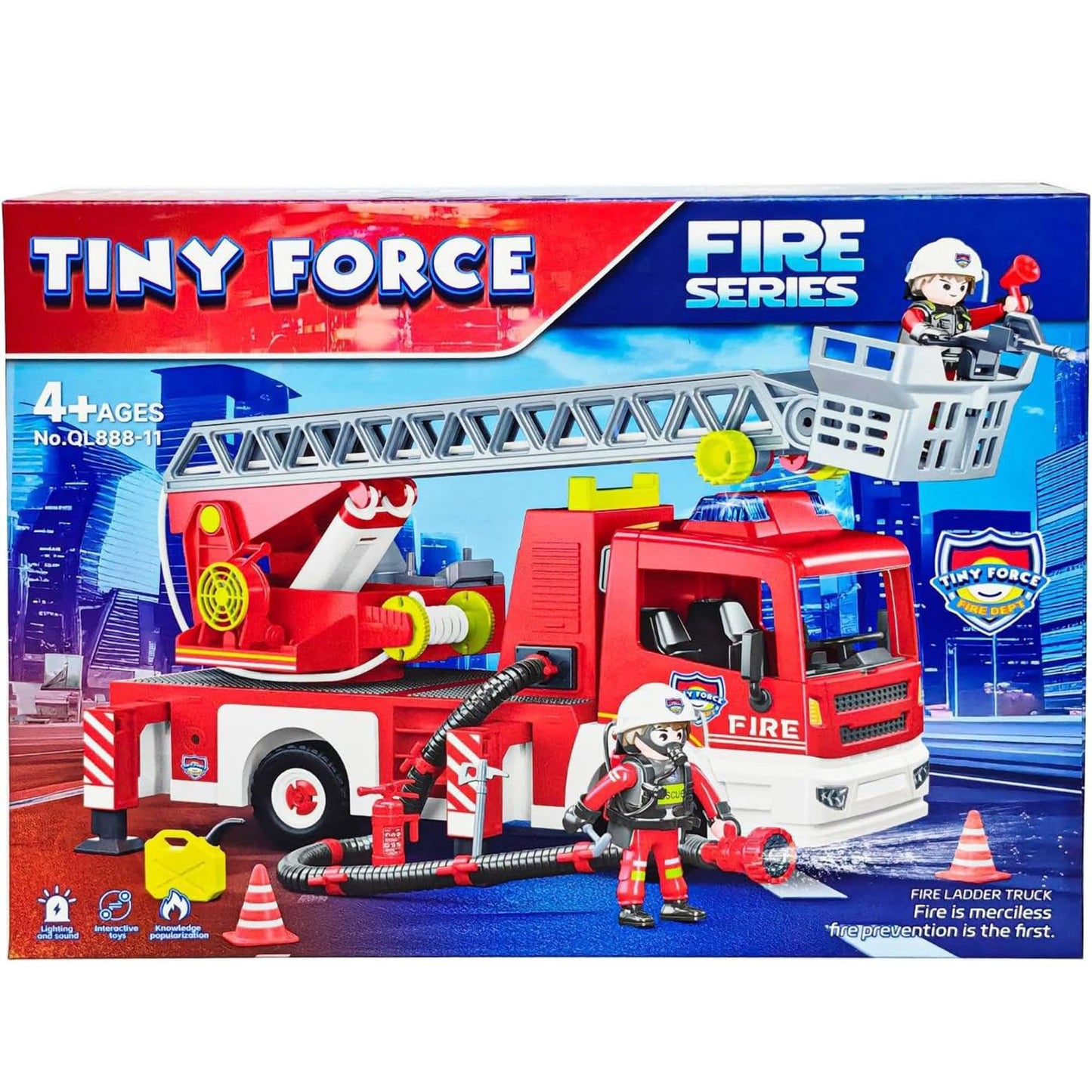 Tiny Force Toy Ladder Fire Truck Toy – Firefighter Fire Truck with Extendable Fire Ladder, Toy Truck for Kids, Perfect Firefighter Gift for Pretend Play Fun