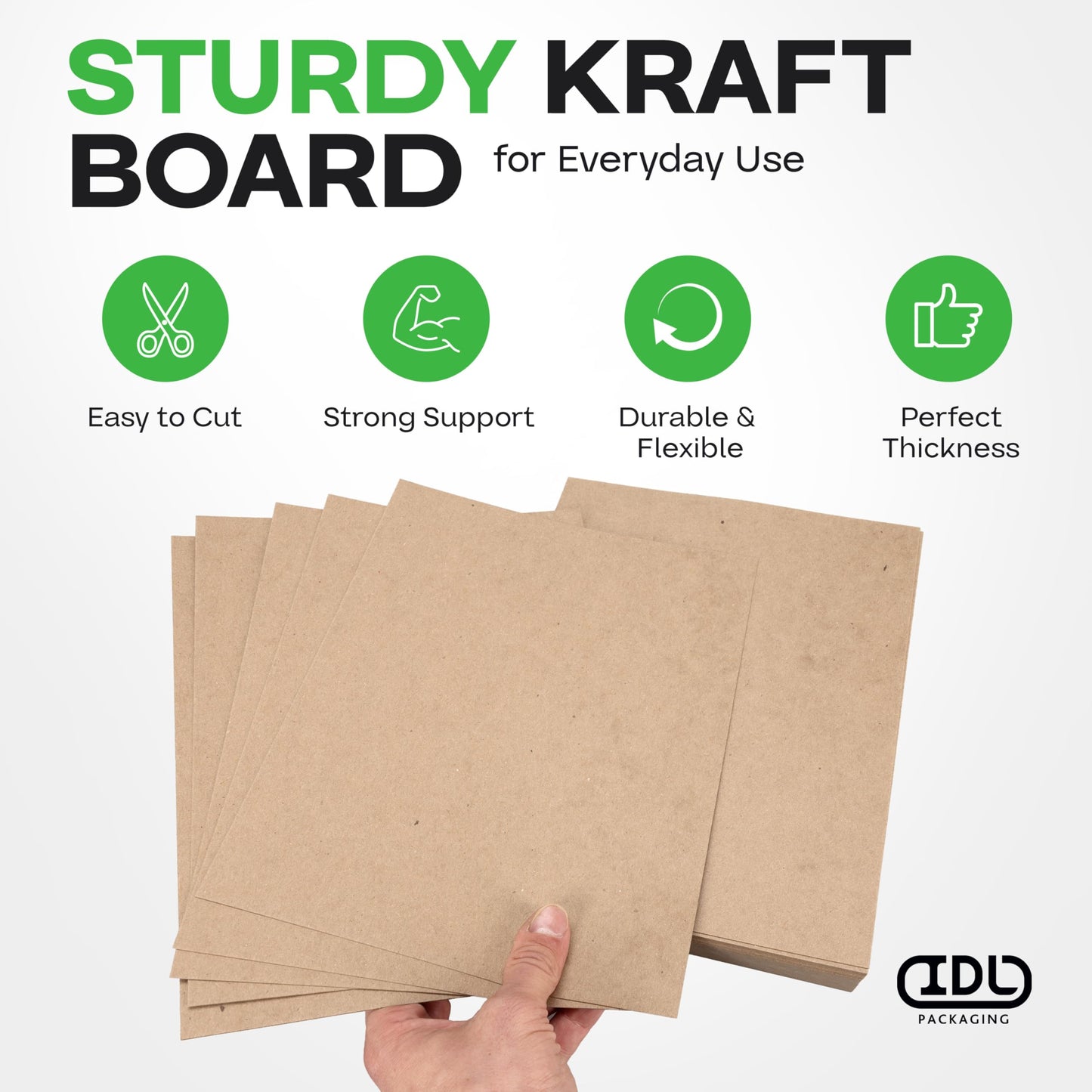 Chipboard Sheets 8.5" x 11", Pack of 50 - USA-Made Cardboard Sheets for Scrapbooking, Framing - Heavy-Duty 0.022" Thickness Brown Cardstock - Chip Board Pads for Crafts, DIY Projects by IDL Packaging