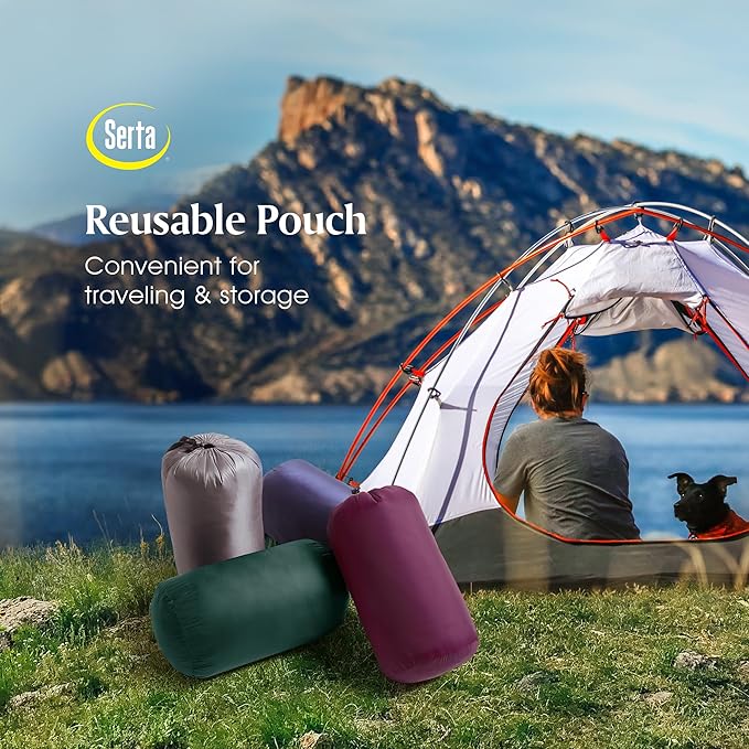 Serta Down Filled Throw Blanket, Packable Lightweight and Durable Blanket for Indoor,Office,Outdoor,Traveling, Hiking, Camping, 60" x 70" with Carrying Pouch (Plum)