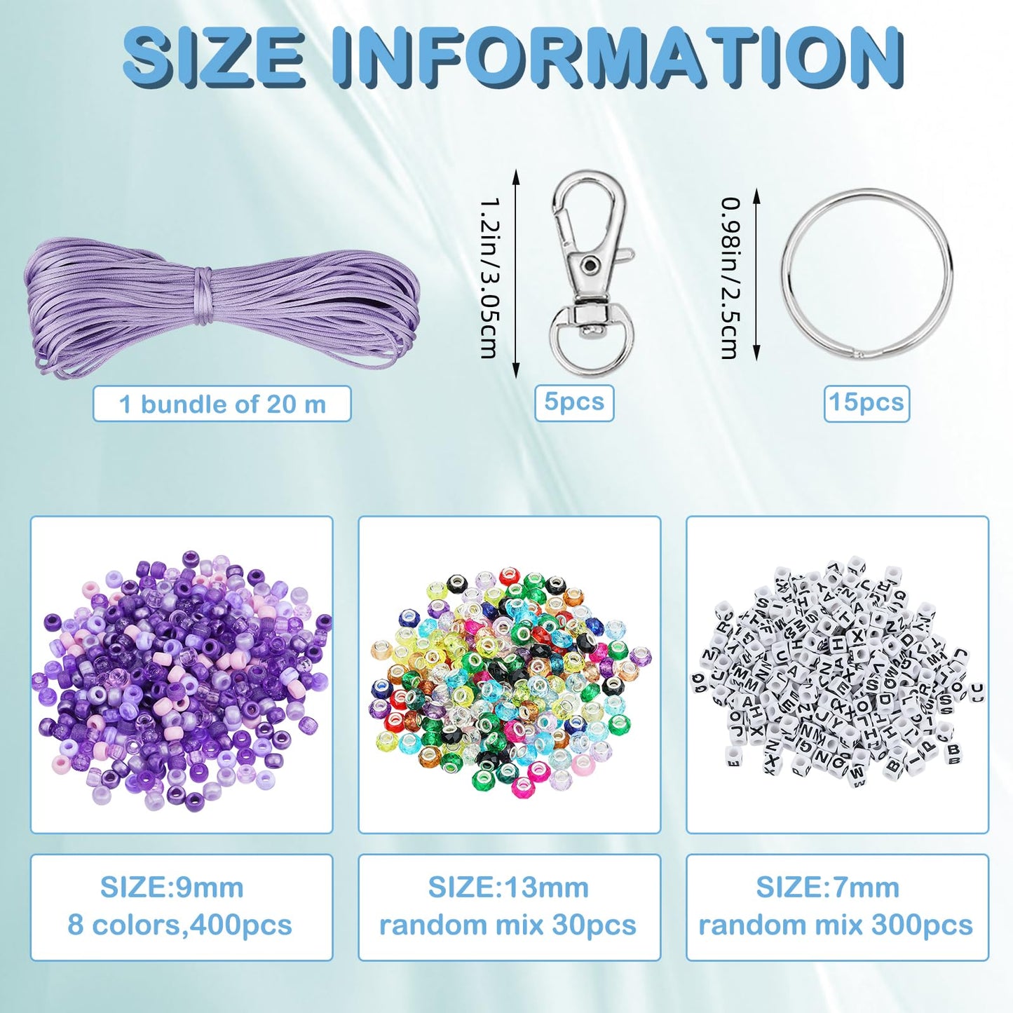 BEEFLYING 750 Pcs DIY Bead Keychain Kit Key Chain Making Crafts Letter Beads Strings Adjustable Alphabet Key Ring Jewelry Backpack Accessories Holiday Party Festival Favor Gift (Purple)