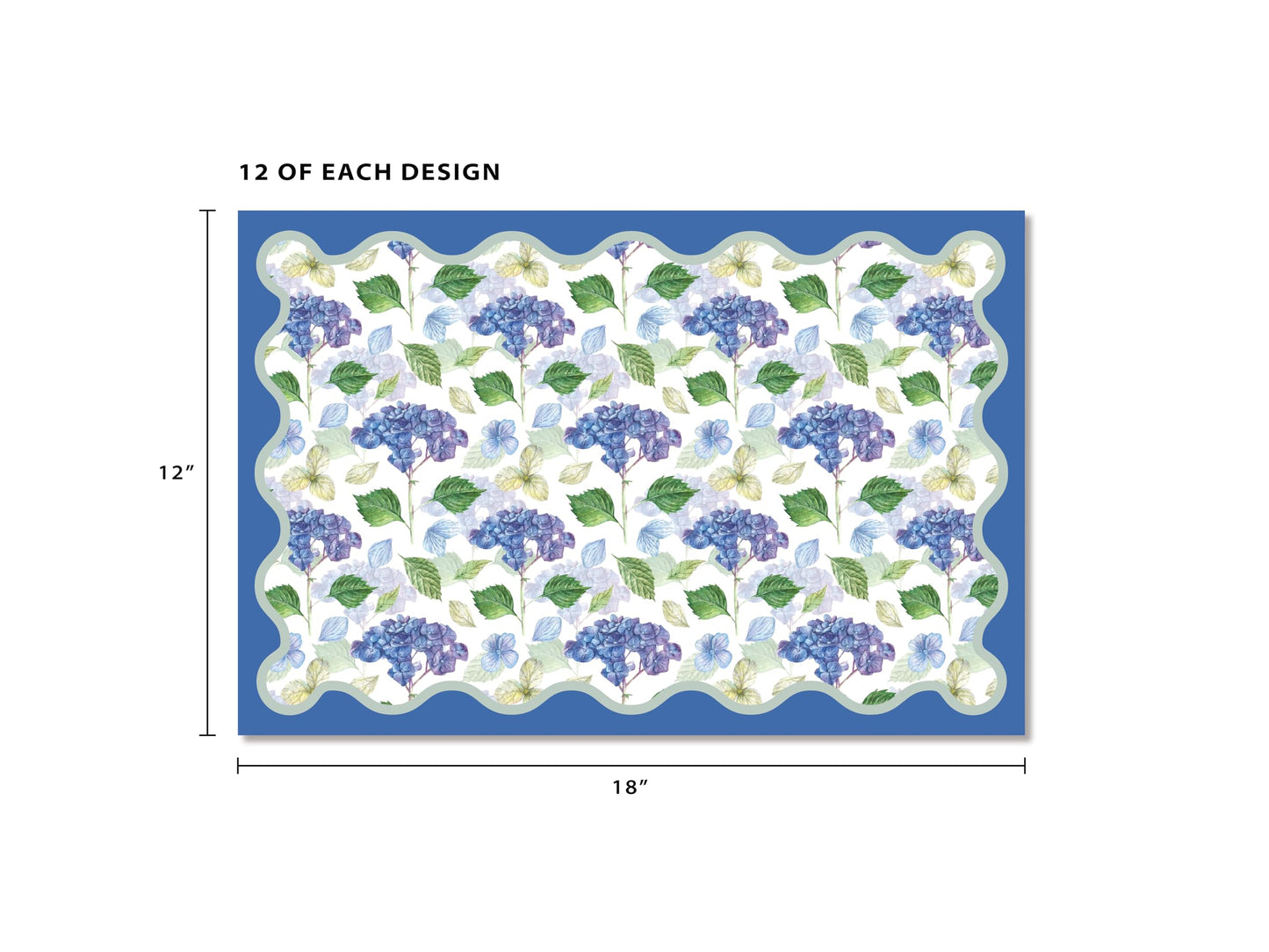 Disposable Paper Placemats 24 Pack 12x18 Inch - 2 Hydrangea Floral Scalloped Edge Designs Tear-Off Pad - Spring Brunch Mother's Day Bridal Luncheon Baby Shower Table Decor - Elegant Entertaining Gift