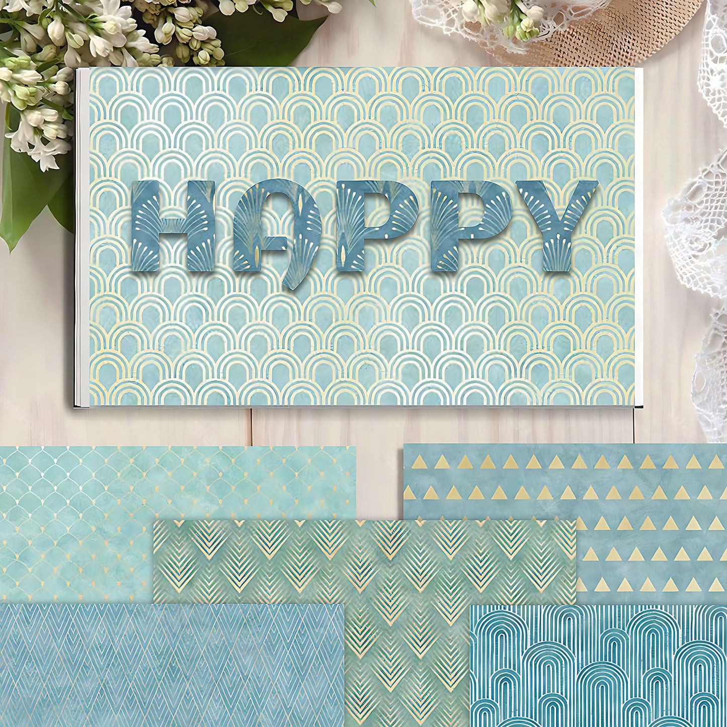 Scrapbook Paper 12x12 Inch Double Sided Patterned Paper for Scrapbooking, 24 Sheets/24 Designs Blue Decorative Craft Papers for Junk Journals DIY Cards Album Decoration