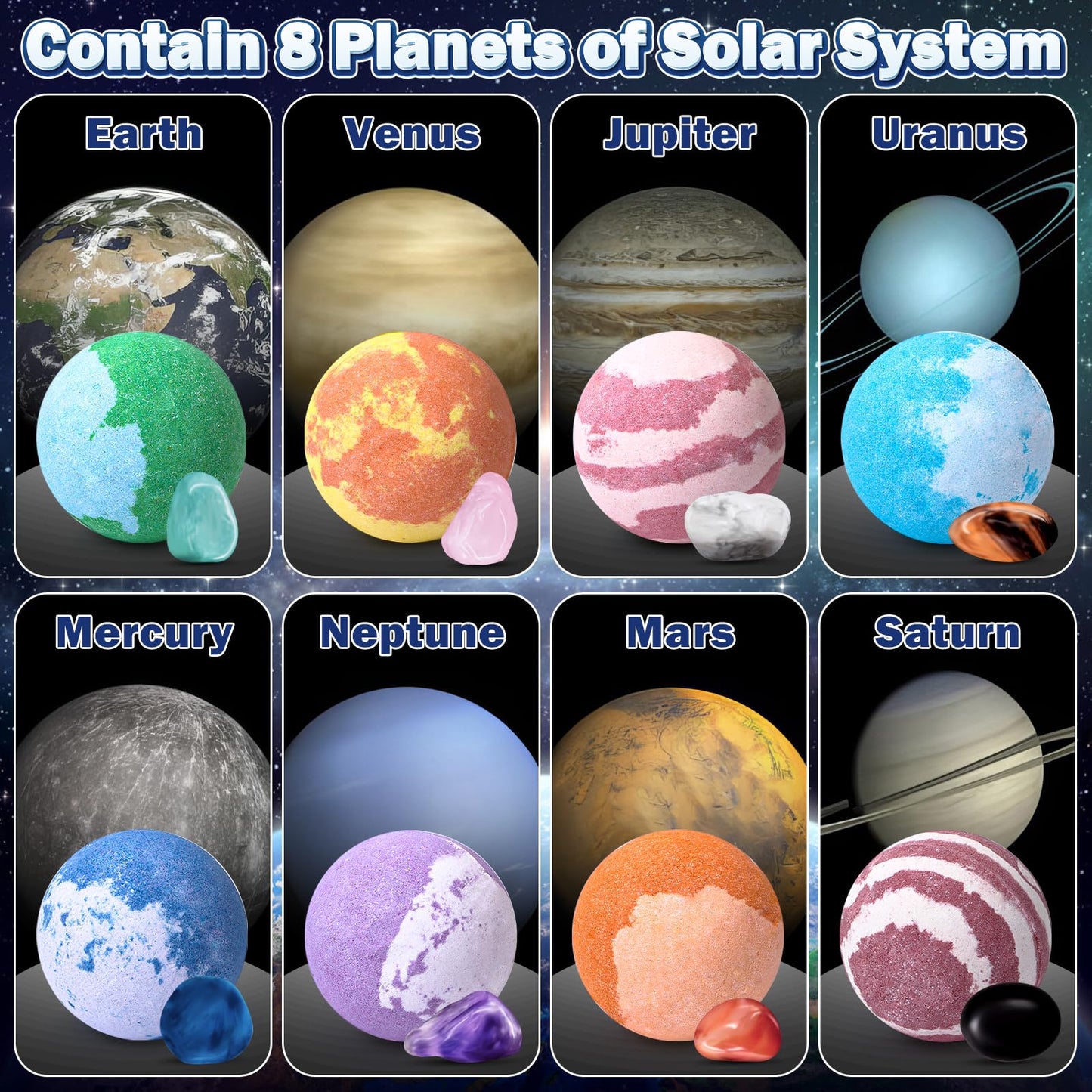 Toylink Galaxy Bath Bombs for Kids with Surprise Inside Space Toys, 8 Pack Planet Bath Bombs with Solar System Gemstones Organic Bubble Bath Fizzies Birthday Christmas Gift for Boys Girls