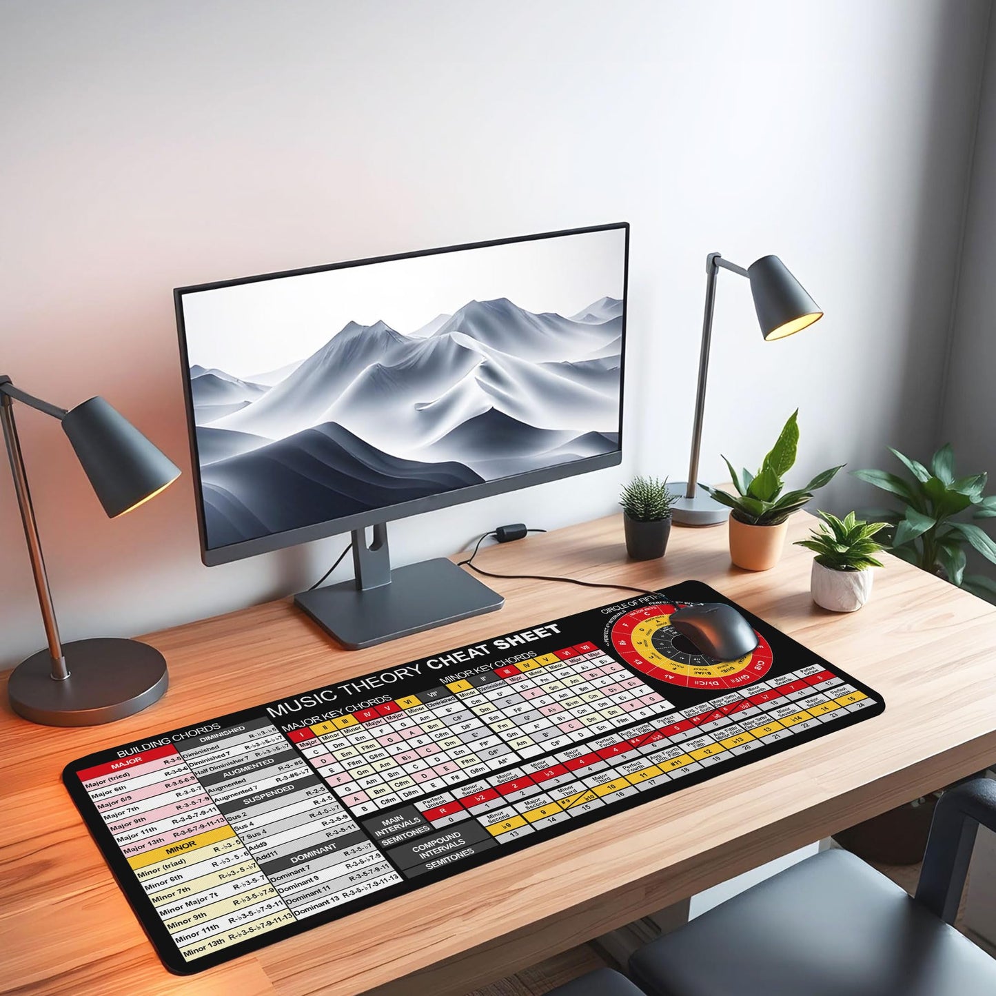 Music Theory Reference Mouse Pad – Circle of Fifths, Chord Builder & Intervals Table for Piano, Guitar & Music Students, Essential Computer Accessories for Study, Work, and Reference Purposes KMH