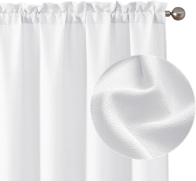 Chyhomenyc White Curtains 90 Inch Length 2 Panels Set, Faux Linen Textured Semi Sheer Light Filtering Soft Airy Privacy Farmhouse Curtain Drapes for Living Room Bedroom, 40 Wx90 L Inches
