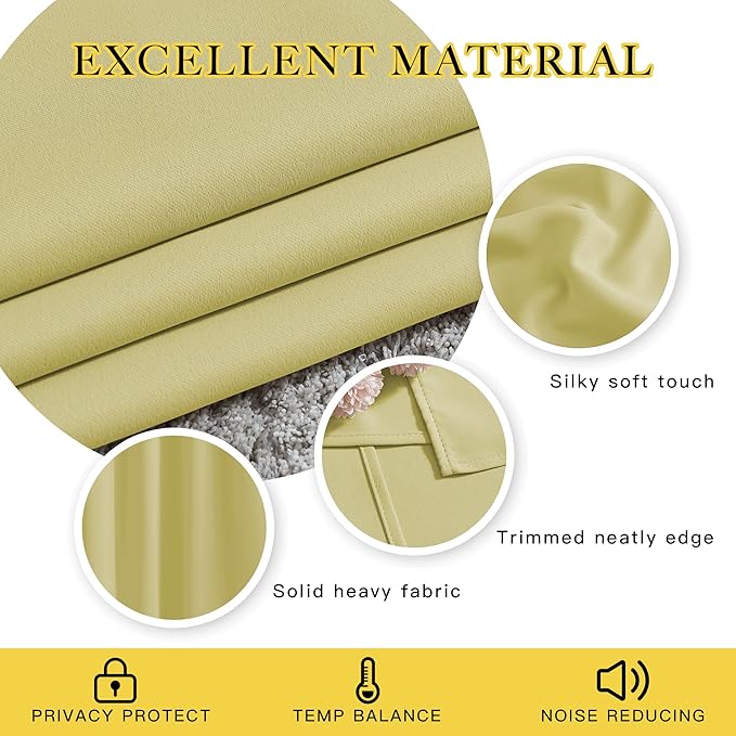 NICETOWN Paler Yellow Room Darkening Short Curtains for Bathroom - Triple Weave Grommet Thermal Insulated Window Treatment Light Blocking Drapes for Cafe/Home Office/Bedroom, W46 x L54, Set of 2