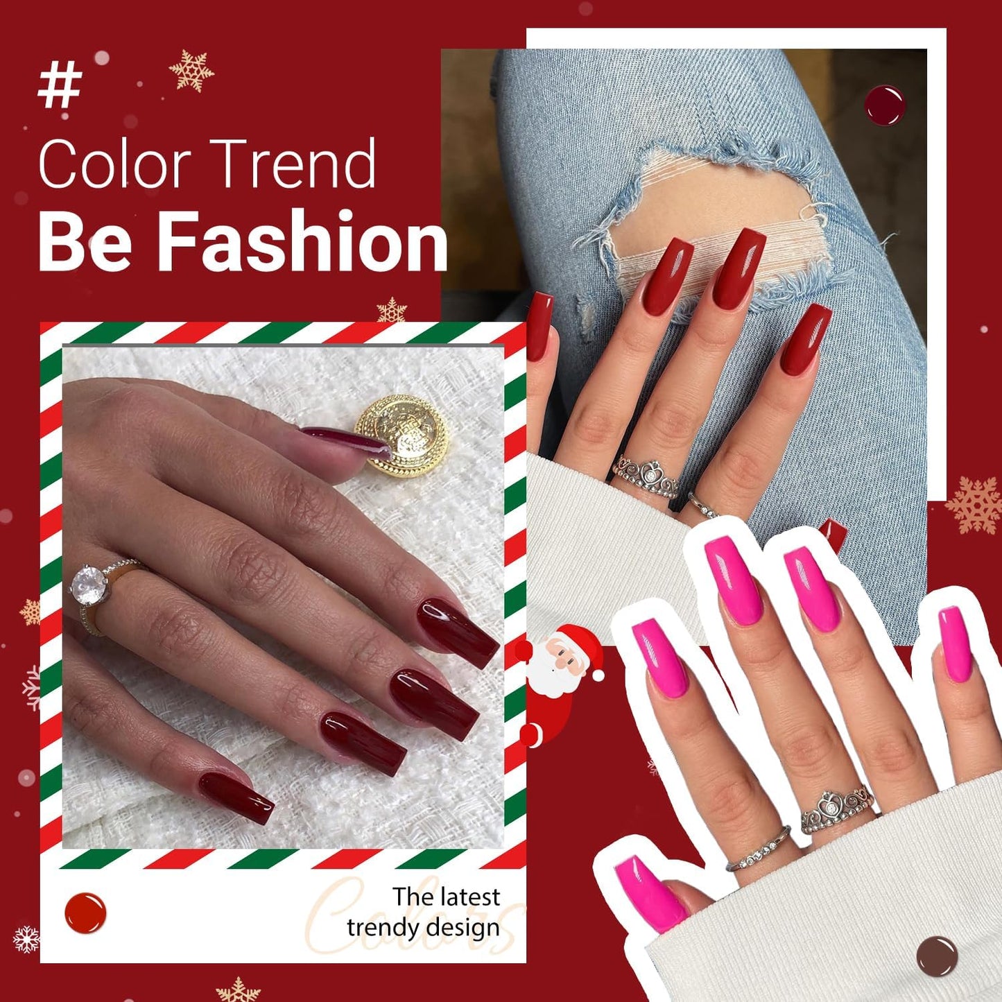 Red Press On Nails Medium Long Square, Xcreando Medium Coffin Nails Acrylic Nails Press ons Glue on Nails Medium Length, Solid Color Fake Nails for Women Holiday Thick Artificial Nails