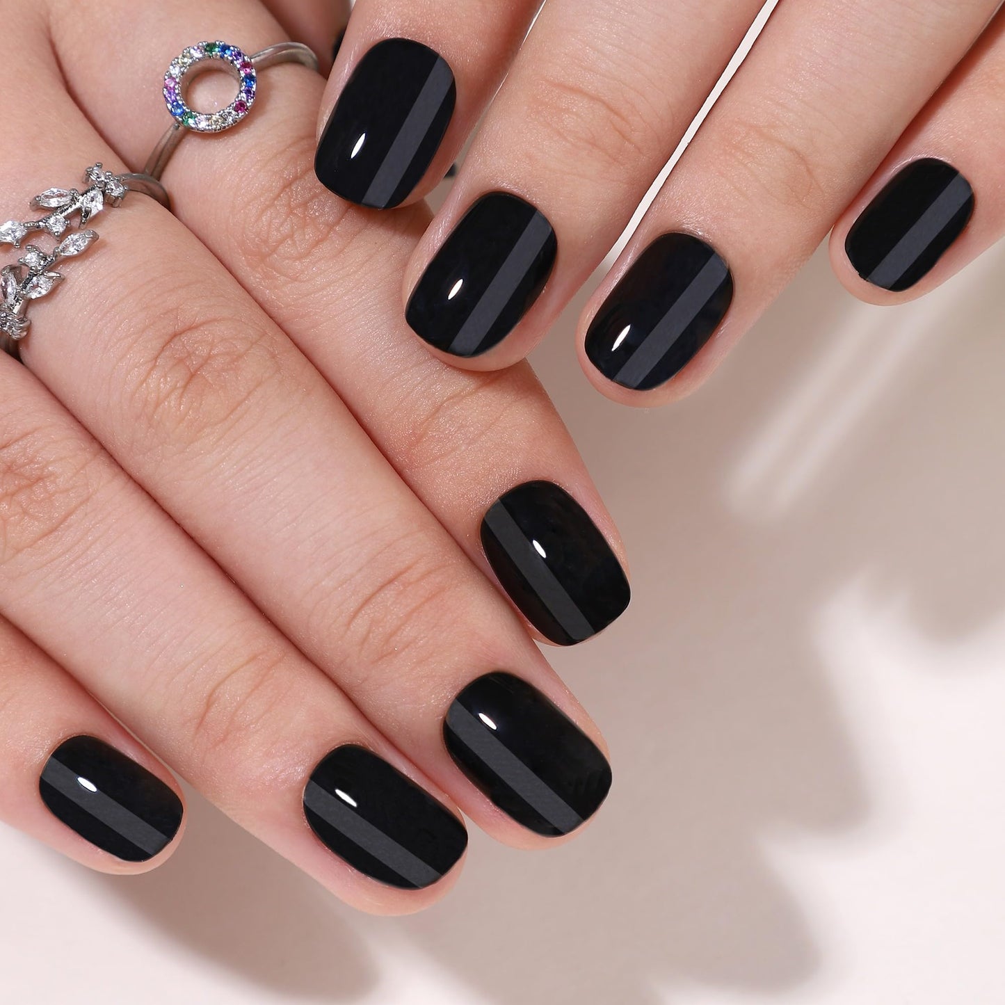 Black Press on Nails Short - RTKHFZE Soft Gel Press on Nails Short Square Fake Nails with Nail Glue,Fit Perfectly,Reusable Stick on Nail in 16 Sizes - 32Pcs False Nails Kit