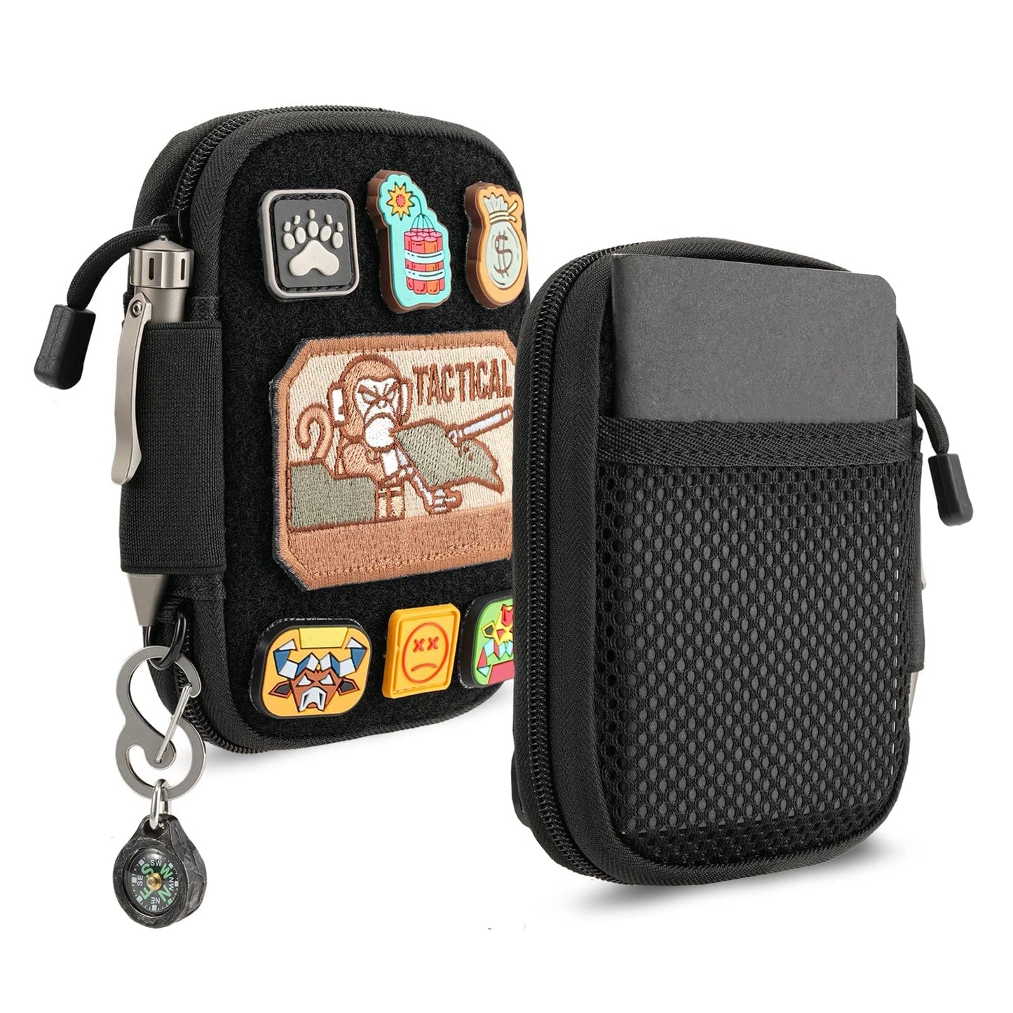 Pocket Organizer with DIY Patches Area, Nylon Utility Pouch, Small Tool Pouch for EDC Gears, Mighty Pouch with D-Ring, Pocket Pouch, Multitool Organizer Pouch
