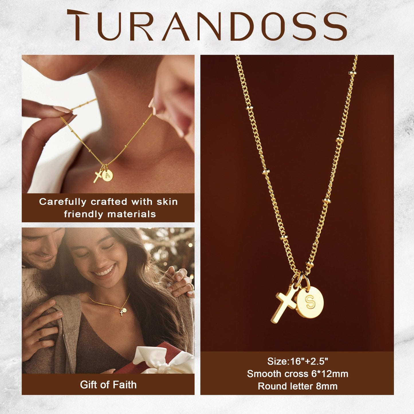 Turandoss Initial Necklace for Women Trendy - Dainty 14K Gold Plated Disc Letter M Cross Pendant Necklace Personalized Faith Jewelry Birthday Mothers Day Gifts for Women