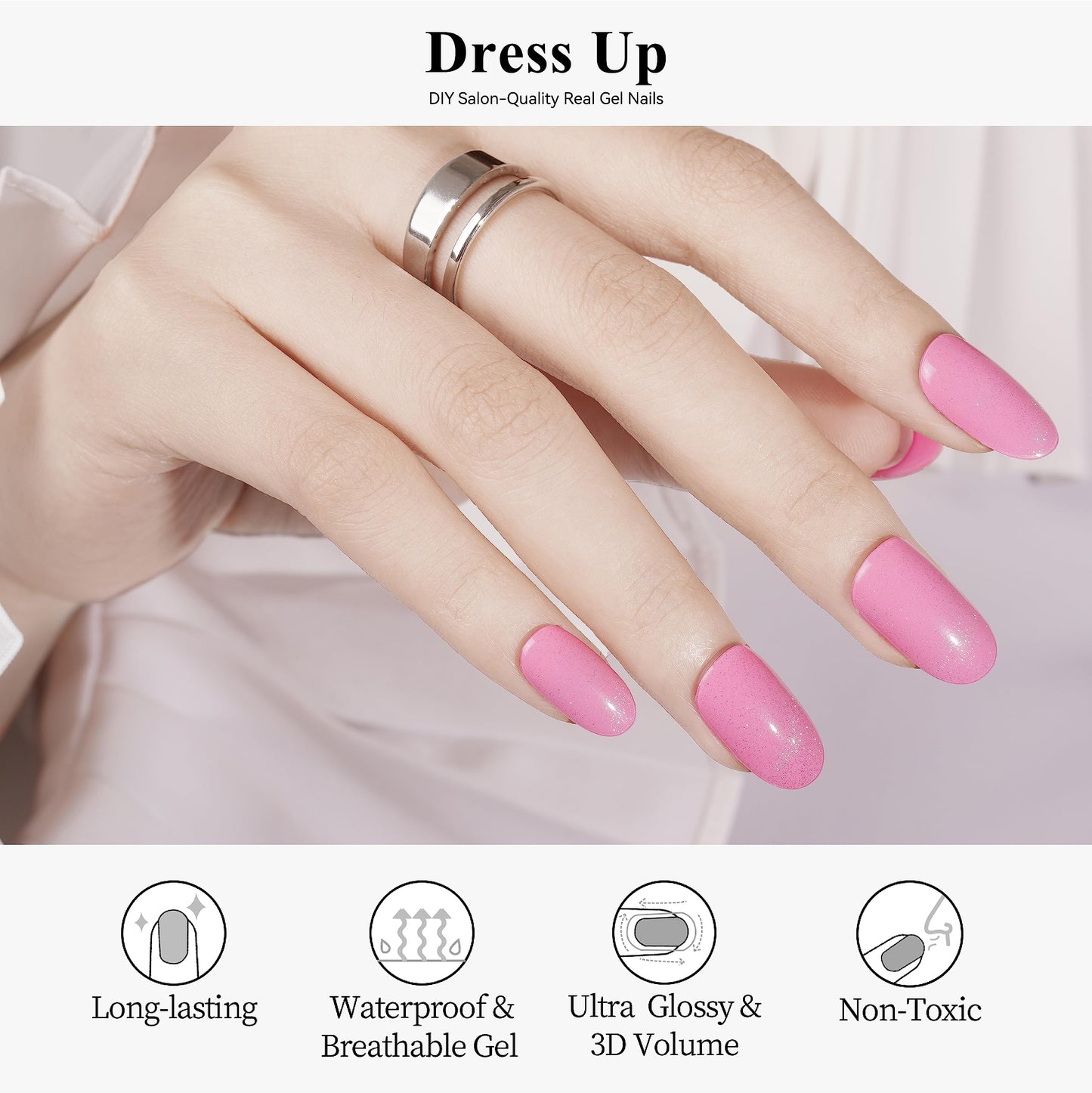 Drizzle Semi Cured Gel Nail Strips, Real Nail Polish Art Stickers (UV/LED Light Required), Glossy, Glitter, Solid Color, Full Nail Wraps - Long Lasting, Waterproof - Dress Up Decal