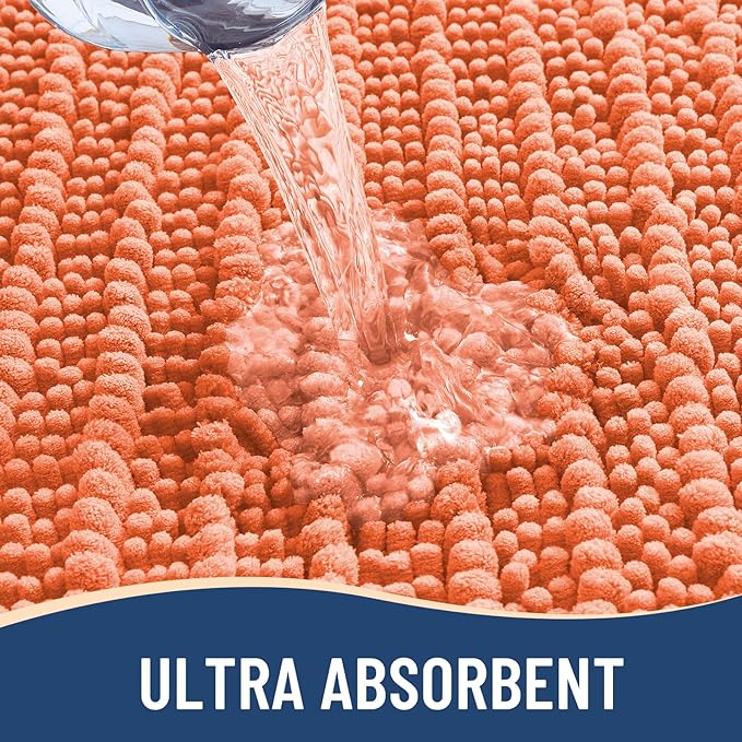 Arotive Luxury Chenille Bathroom Rug Mat, Extra Soft Thick Absorbent Shaggy Bath Rugs, Non-Slip Machine Wash Dry, Plush Bath Mats for Bathroom, Shower and Tub, 30x20, Coral