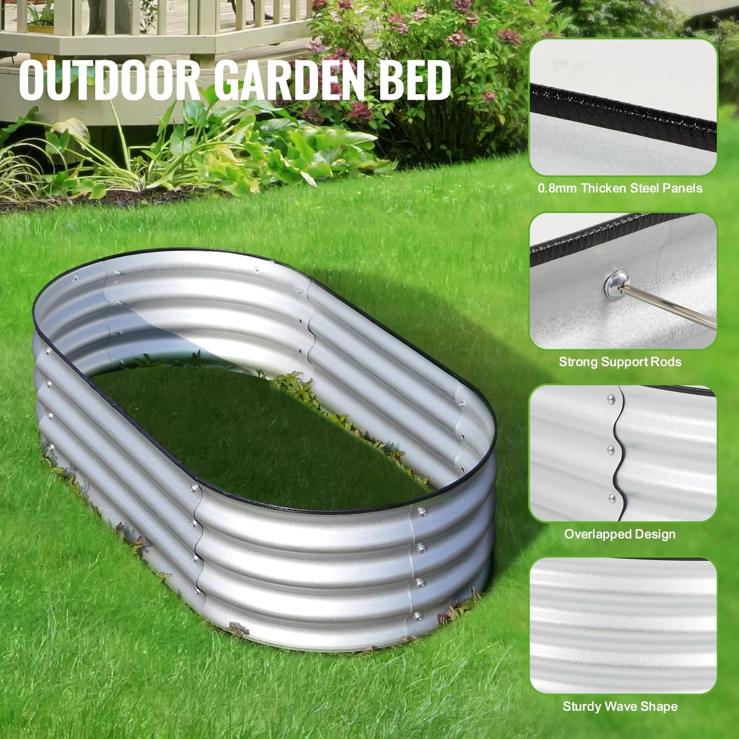 Backyard Expressions Home Galvanized Raised Garden Bed Kit 4x2x1ft, Planter Box Raised Garden Beds Outdoor, Easy Assembly Metal Raised Bed for Gardening Vegetables, Fruits, Flowers - Silver