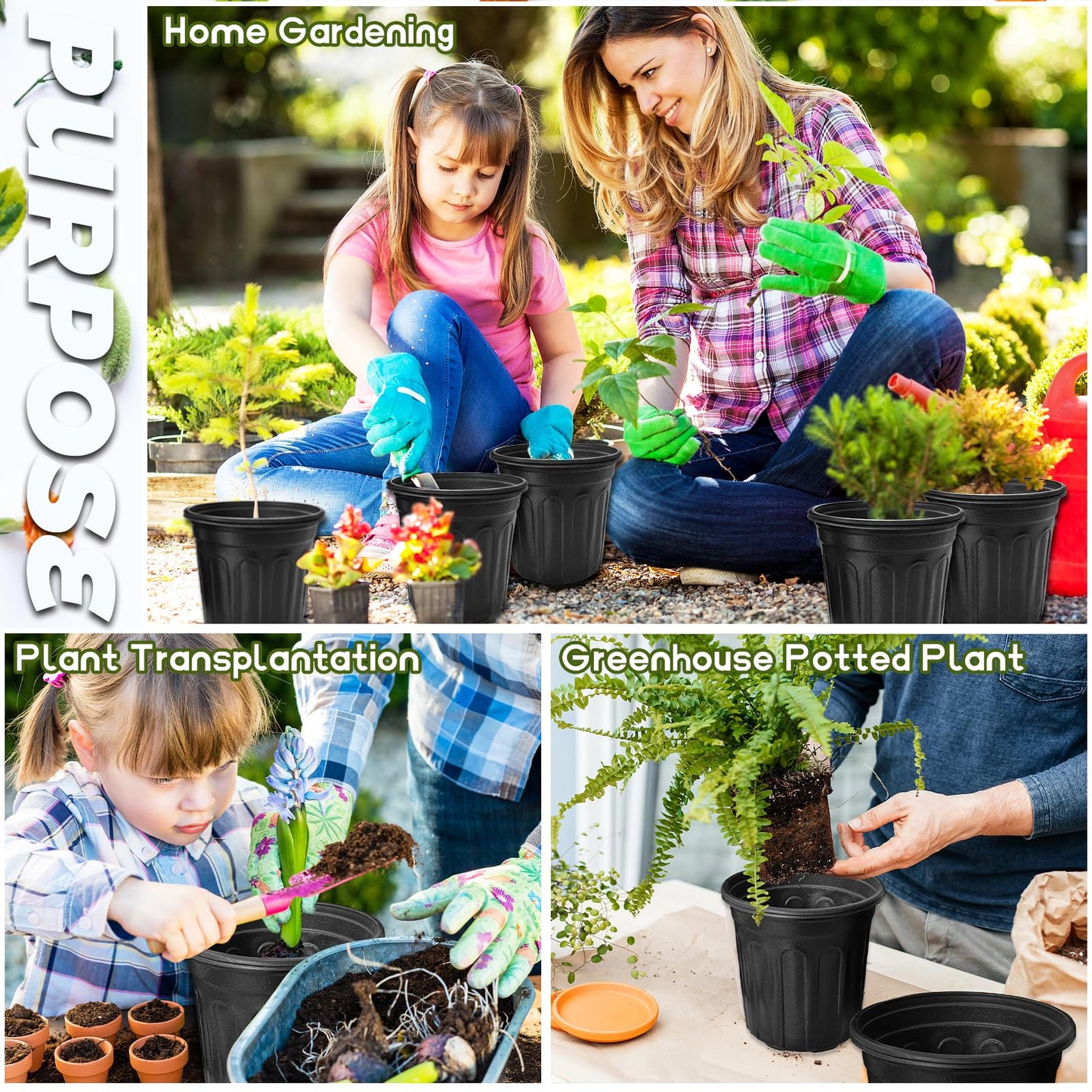 OJYUDD 60 Pack 1 Gallon Flexible Plant Nursery Pots,Thickened Soft Plastic Seed Starting Pots,Plastic Plant Container with Hole for Flower Seedling,Succulents,Cuttings,Transplanting(Black)
