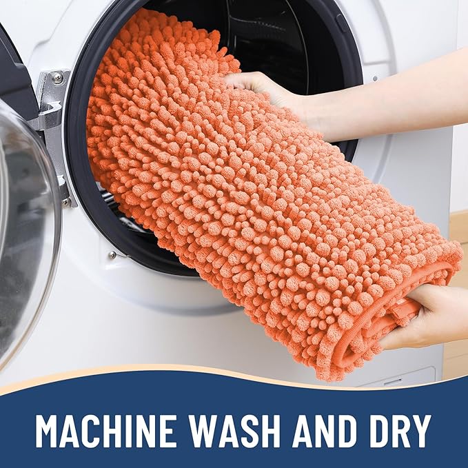 Arotive Luxury Chenille Bathroom Rug Mat, Extra Soft Thick Absorbent Shaggy Bath Rugs, Non-Slip Machine Wash Dry, Plush Bath Mats for Bathroom, Shower and Tub, 30x20, Coral