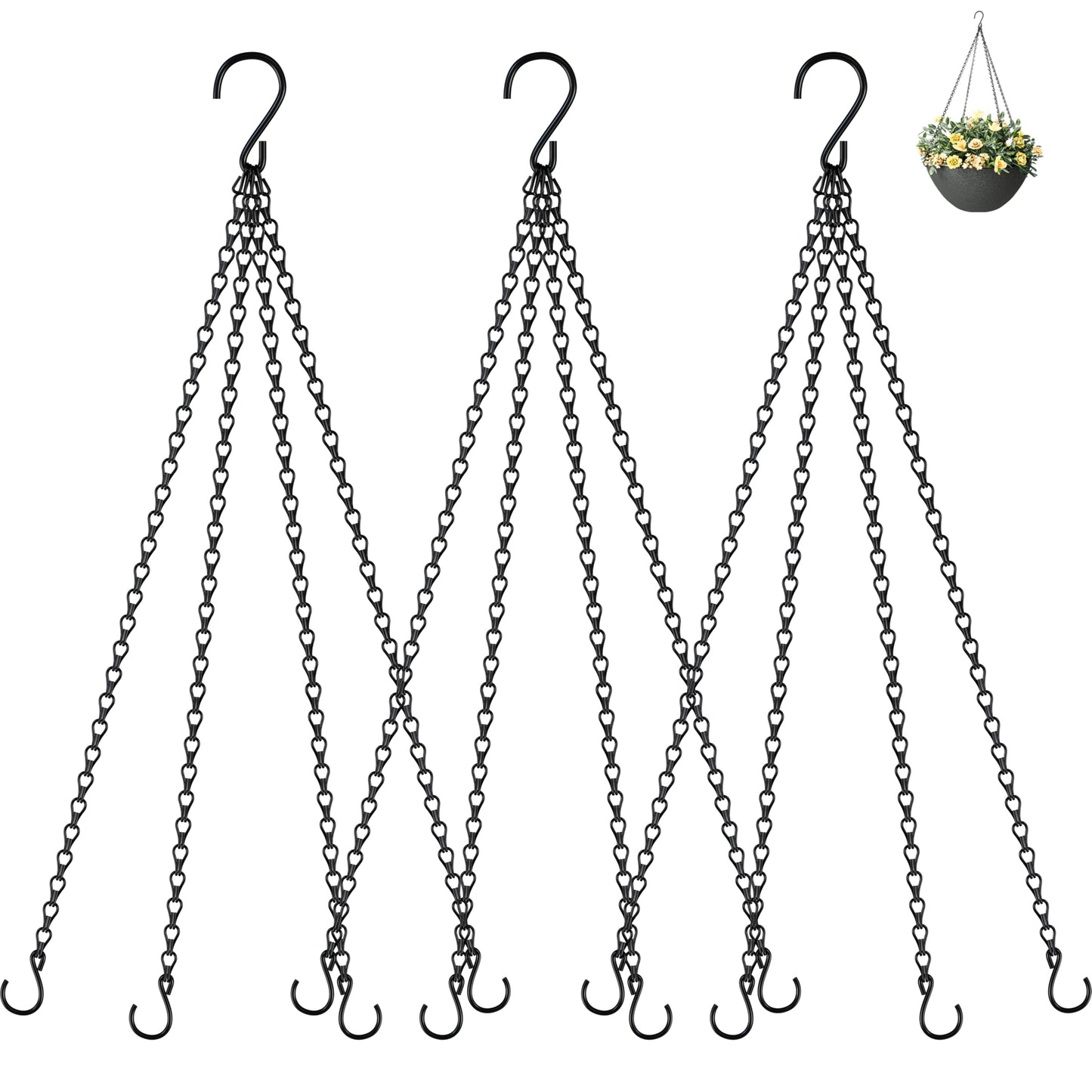 garini 3 Pack, 23 Inch Hanging Baskets Chain, Hanging Chains with Hooks Flower Pot Chain Replacement Plant Hangers for Planters, Bird Feeders and Lanterns(Black)…