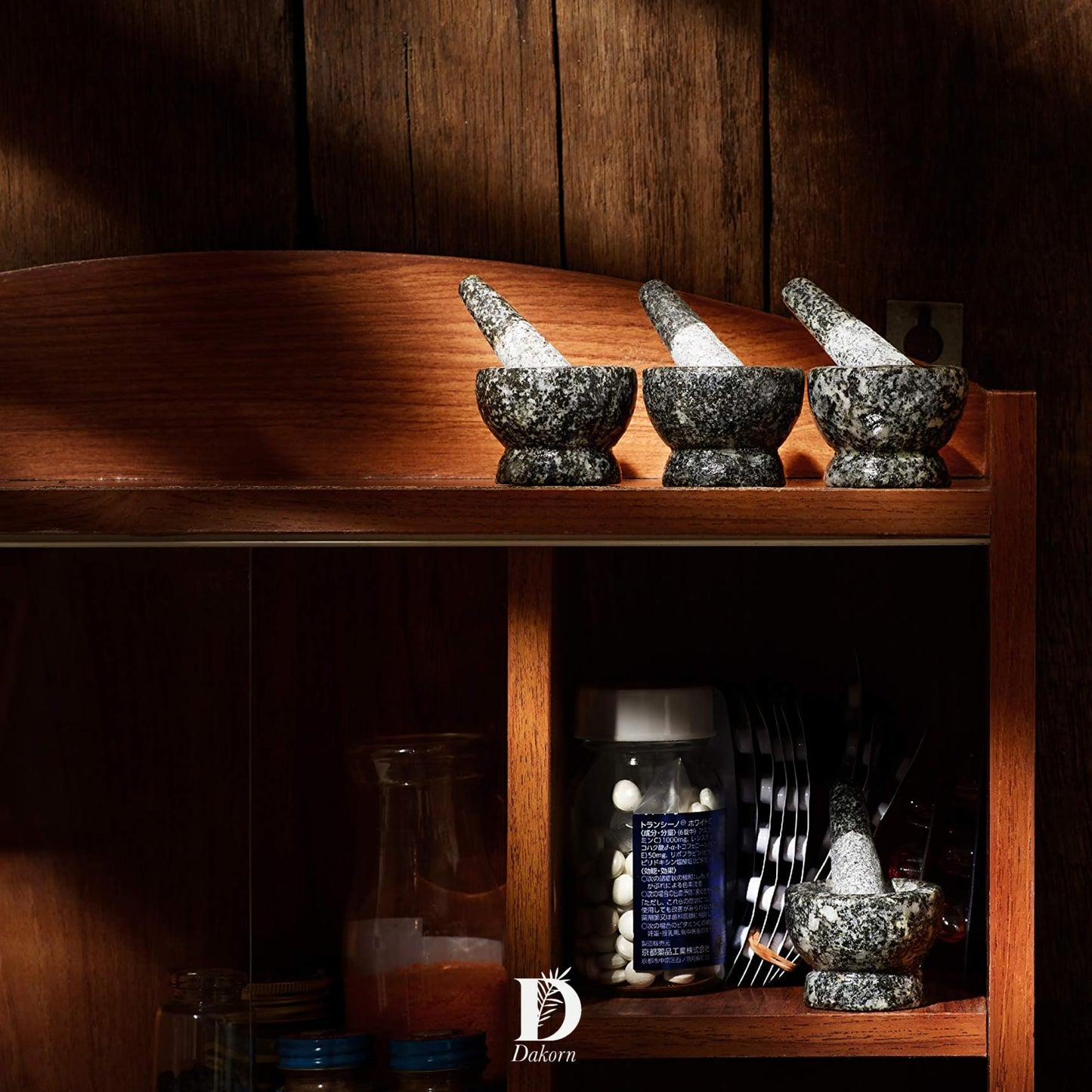 Dakorn Mortar and Pestle Set, Granite with Unpolished Inside, Tiny Size, 1.9",