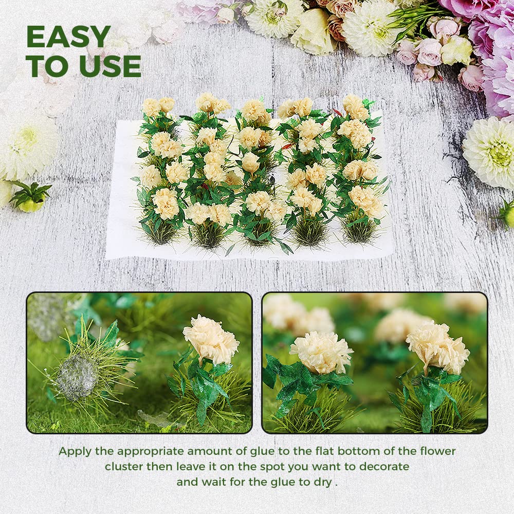 Yetaha 40 Pcs Flower Cluster, Vegetation Groups Grass Tuft, Handmade Premium Static Model Miniature Shrubs, Flower Grass Scenery for DIY Garden Courtyard Railway Landscape Layout (Gardenia, White)