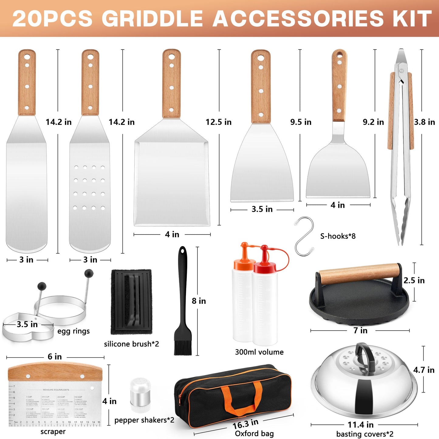 Griddle Accessories Kit, HaSteeL 20Pcs Flat Top Grill Accessories for Camping, Professional Griddle Spatula Grill Tools Set with Melting Dome for Teppanyaki BBQ Outdoor, Perfect Grilling Gifts